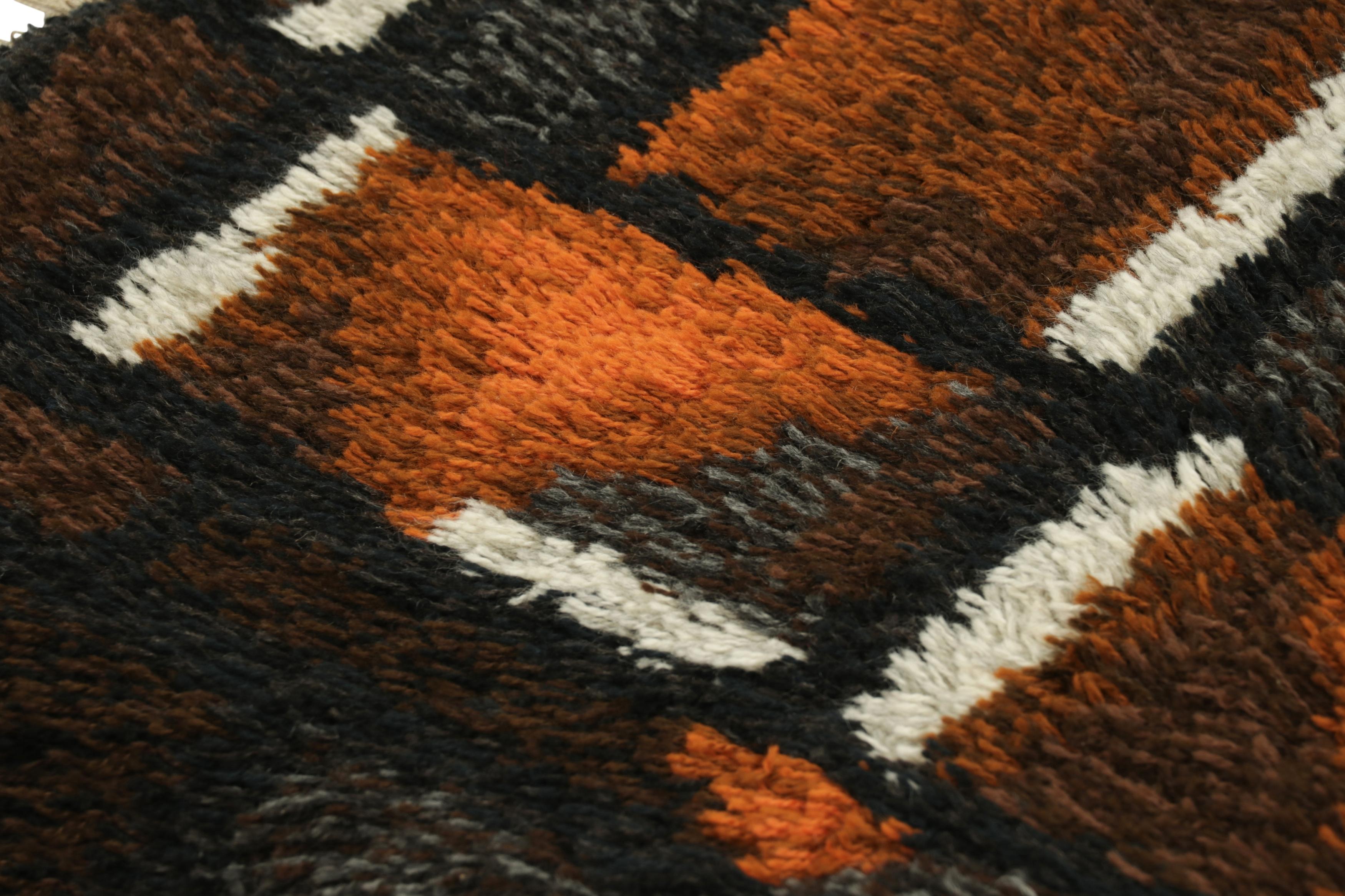 Mid-20th Century Vintage Swedish Rya Rug, Bold Black and Orange Scandinavian Design - Rug & Kilim For Sale