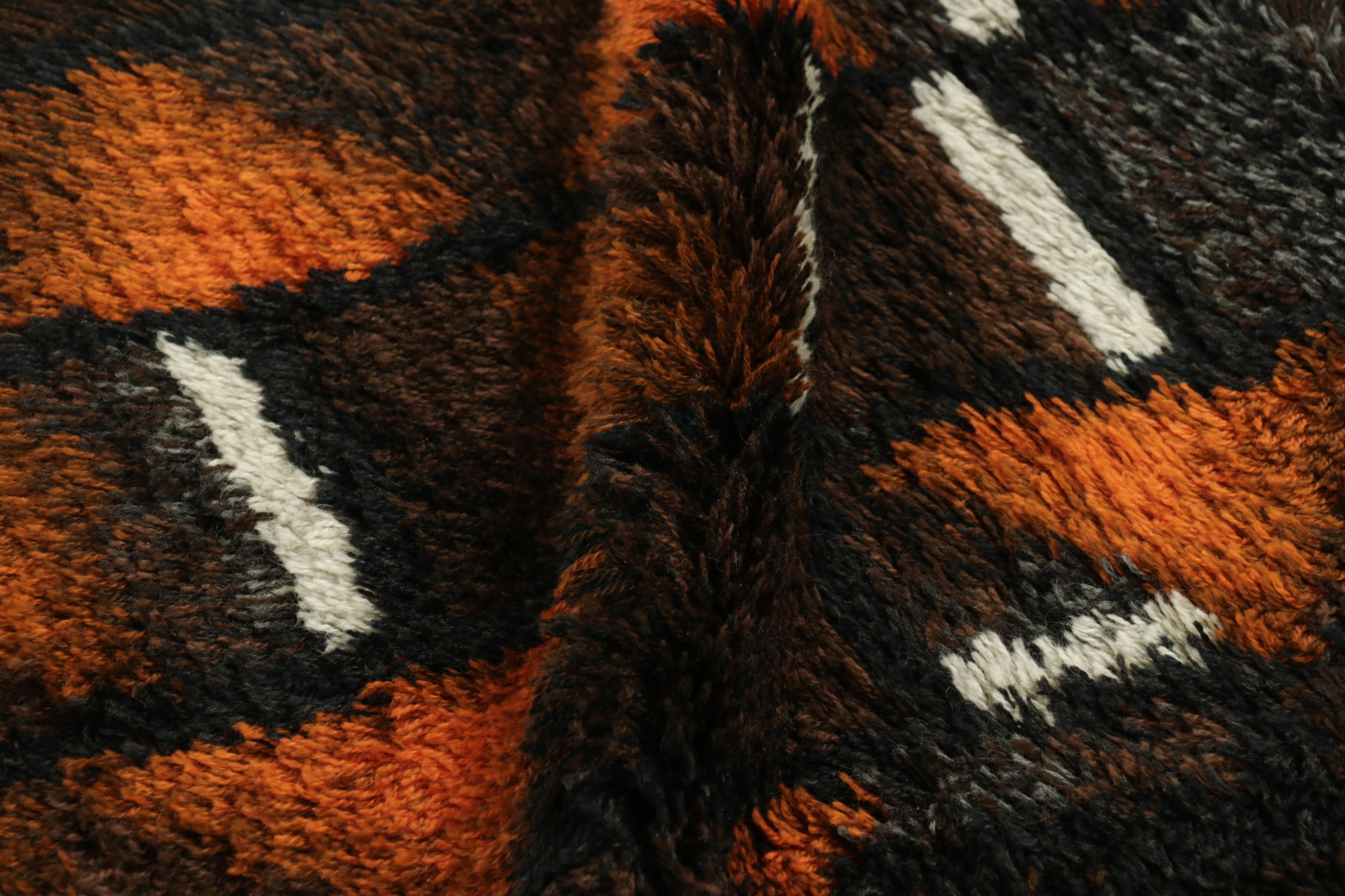 Wool Vintage Swedish Rya Rug, Bold Black and Orange Scandinavian Design - Rug & Kilim For Sale