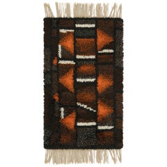 Vintage Swedish Rya Rug, Bold Black and Orange Scandinavian Design - Rug & Kilim