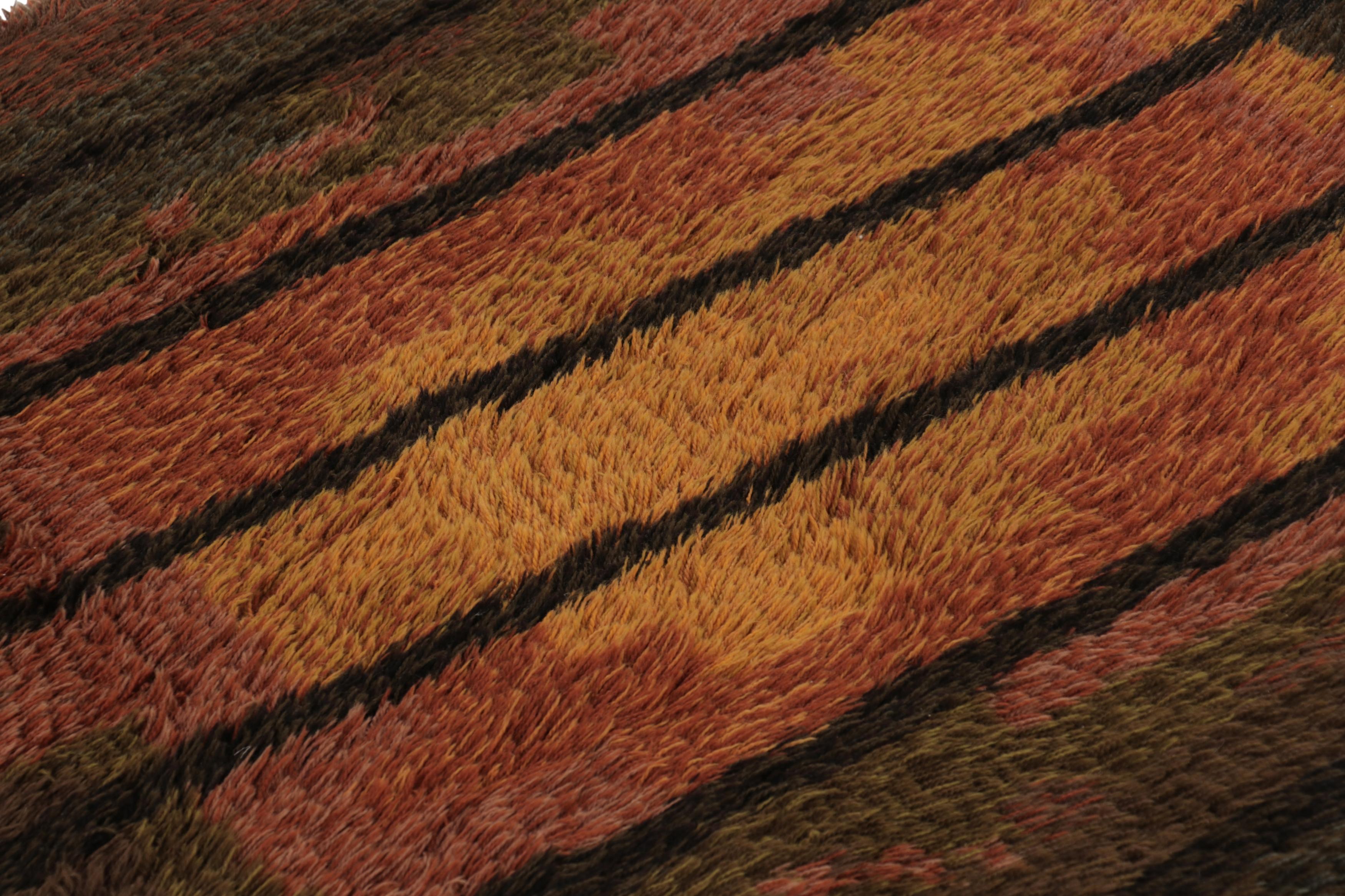 Noué à la main Vintage Swedish Rya Rug, Bold Brown Scandinavian Geometric Pattern - Rug & Kilim en vente