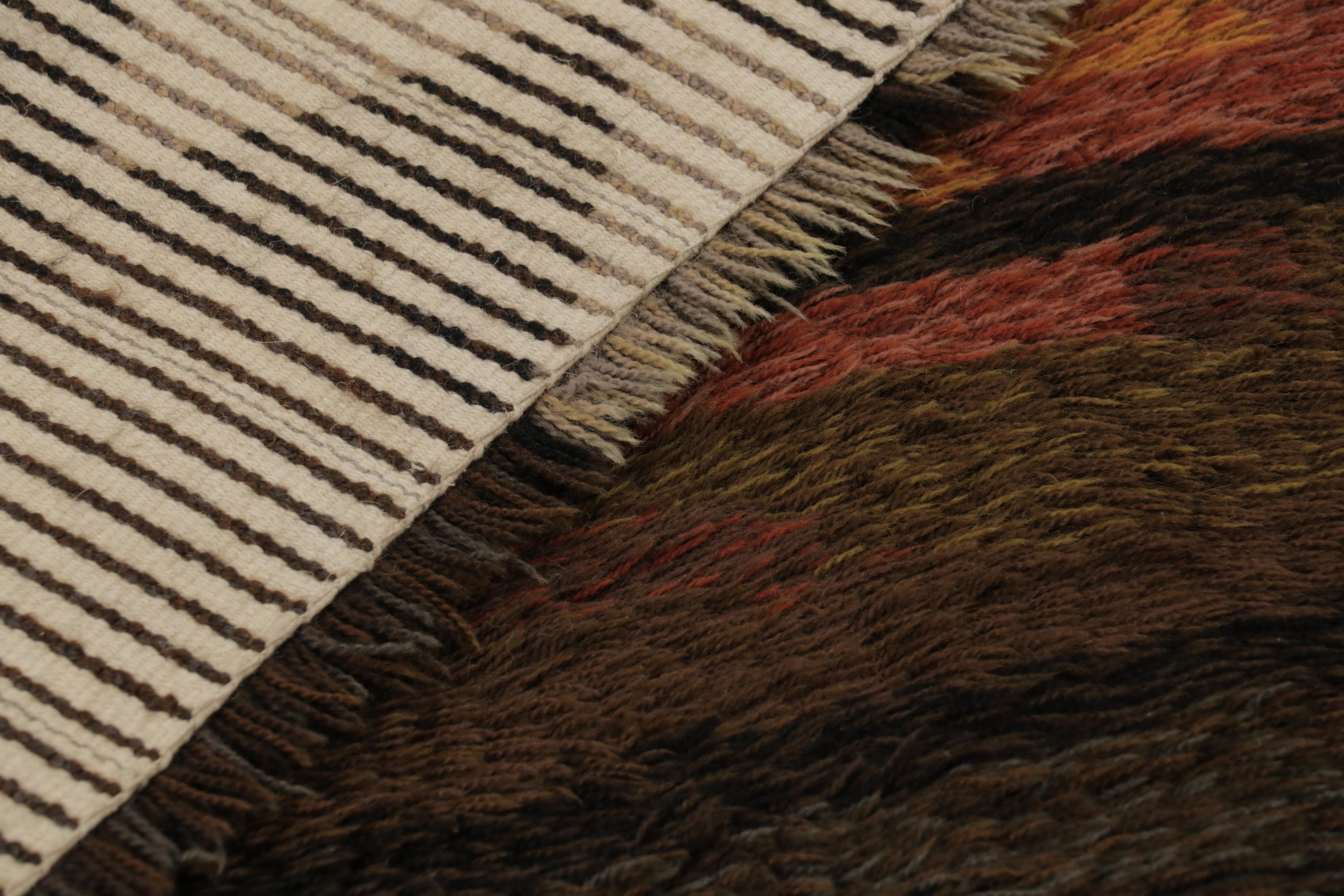 Milieu du XVIIe siècle Vintage Swedish Rya Rug, Bold Brown Scandinavian Geometric Pattern - Rug & Kilim en vente