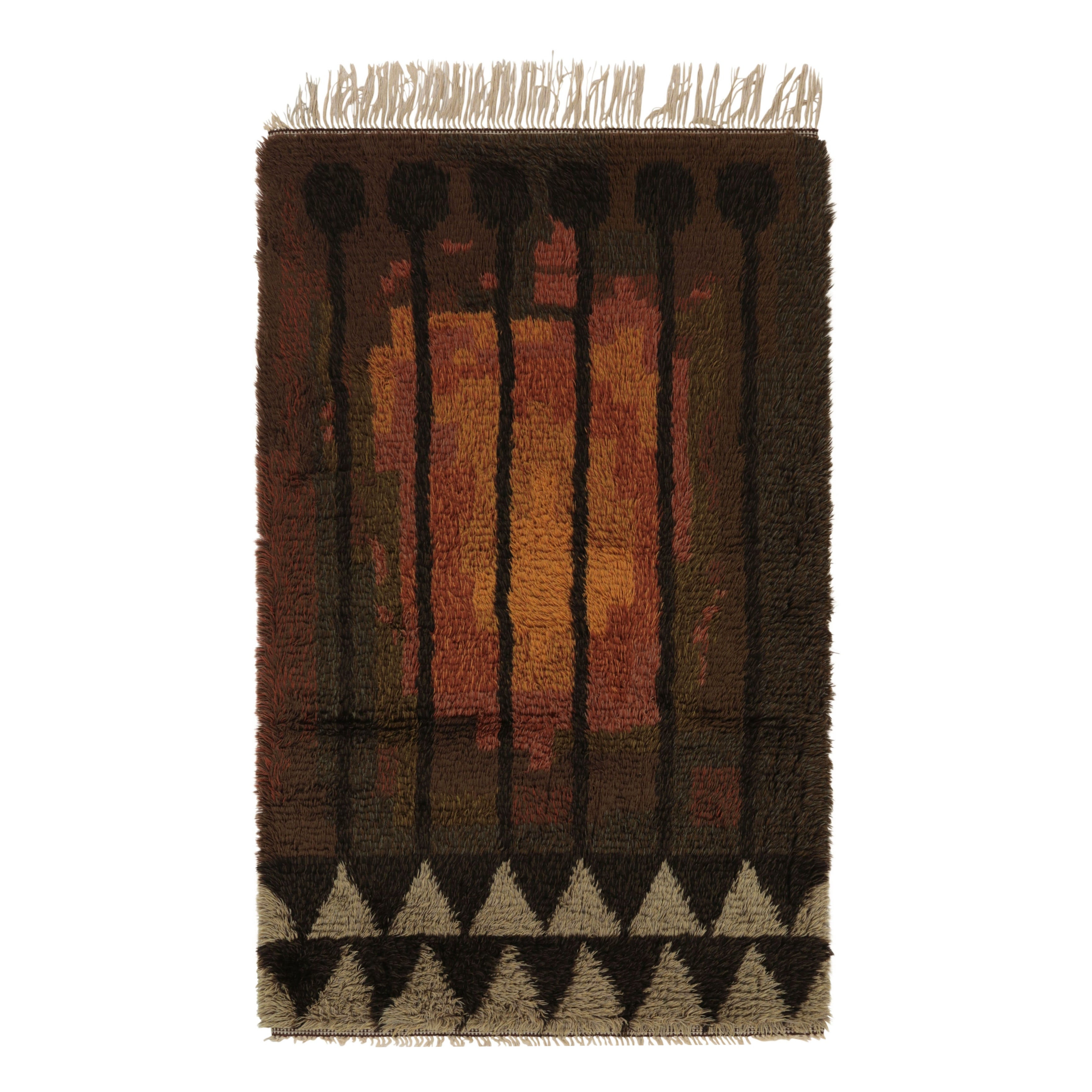 Vintage Swedish Rya Rug, Bold Brown Scandinavian Geometric Pattern - Rug & Kilim