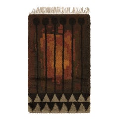 Vintage Swedish Rya Rug, Bold Brown Scandinavian Geometric Pattern - Rug & Kilim