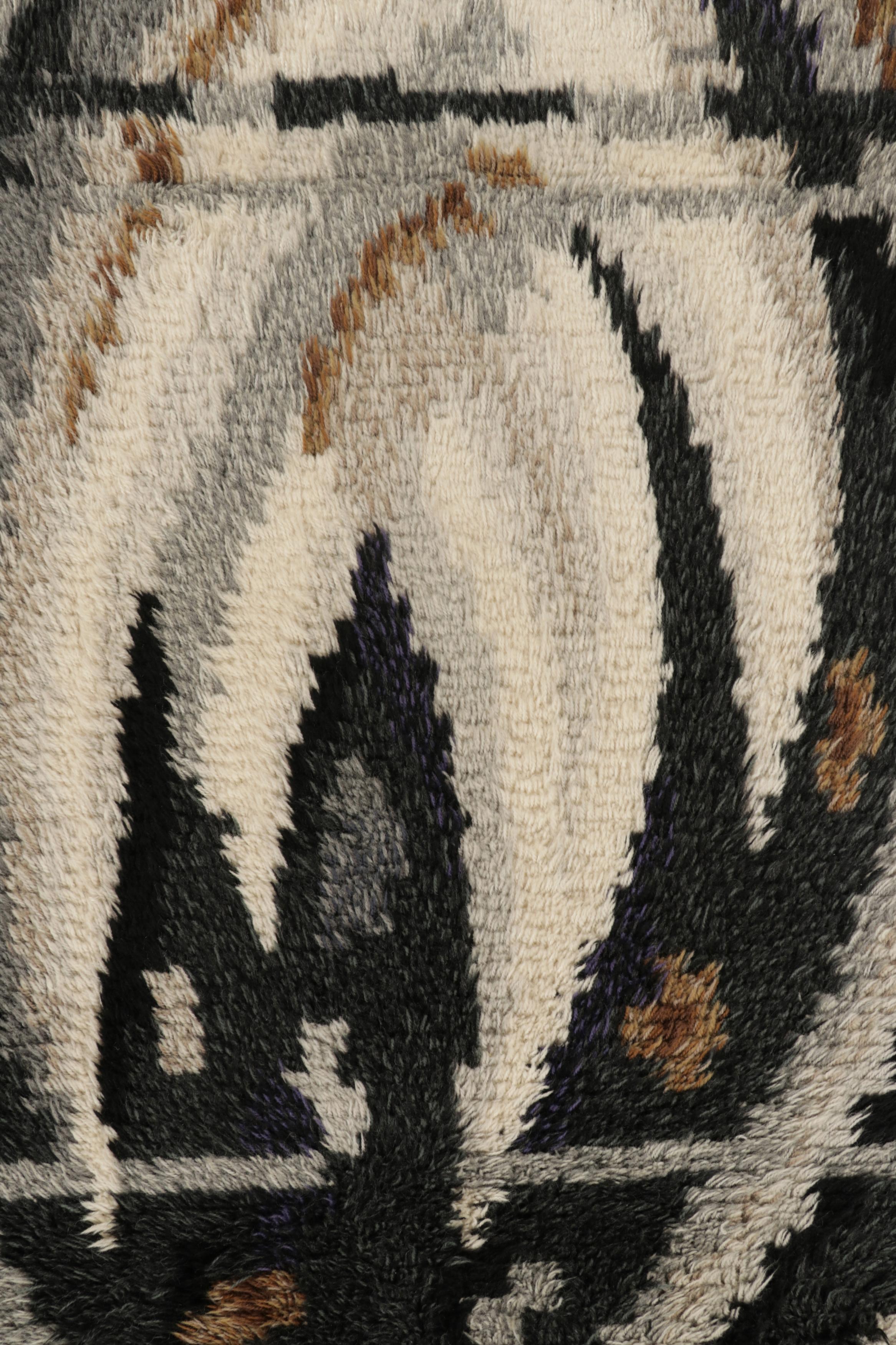 Mid-20th Century Vintage Swedish Rya Rug, Bold Gray Scandinavian Geometric Patterns - Rug & Kilim For Sale