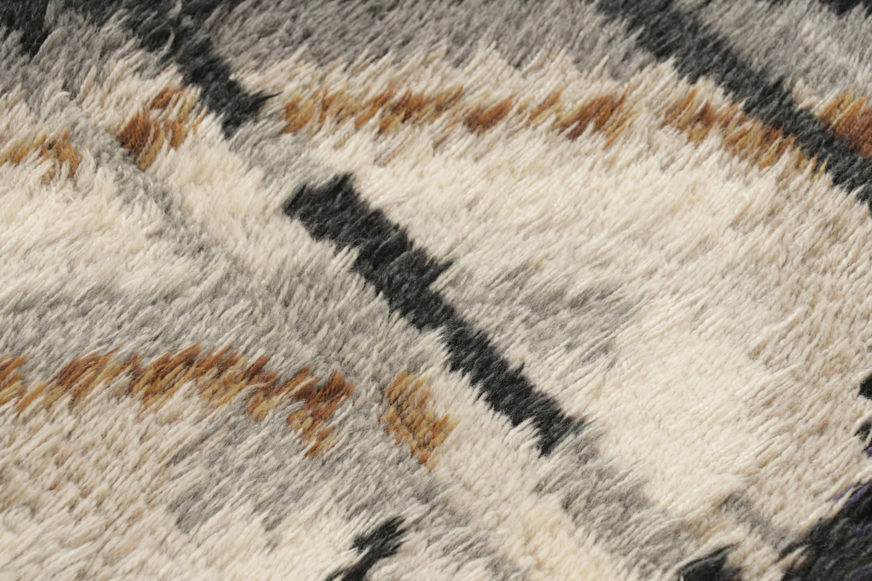 Wool Vintage Swedish Rya Rug, Bold Gray Scandinavian Geometric Patterns - Rug & Kilim For Sale