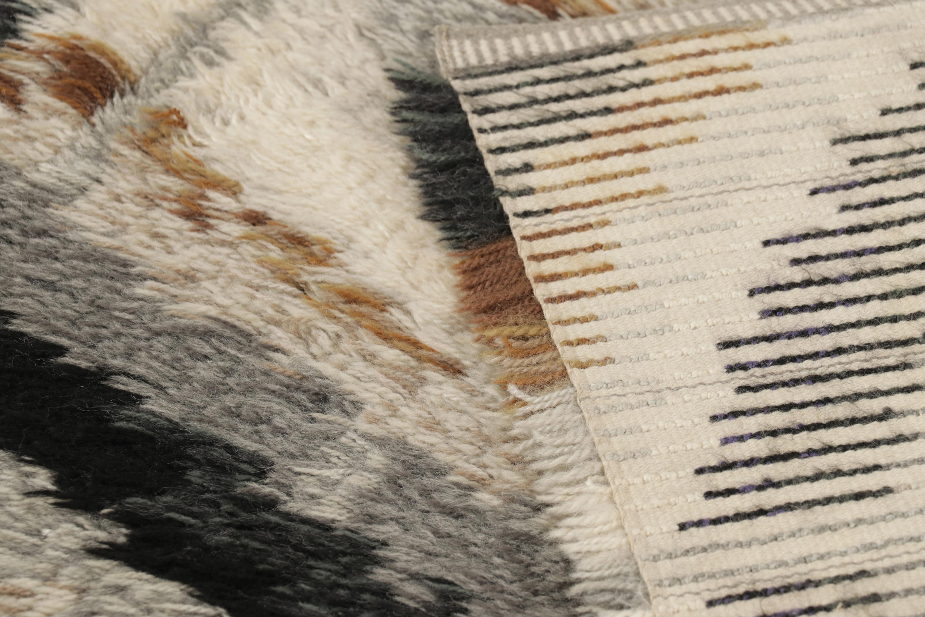 Vintage Swedish Rya Rug, Bold Gray Scandinavian Geometric Patterns - Rug & Kilim For Sale 1