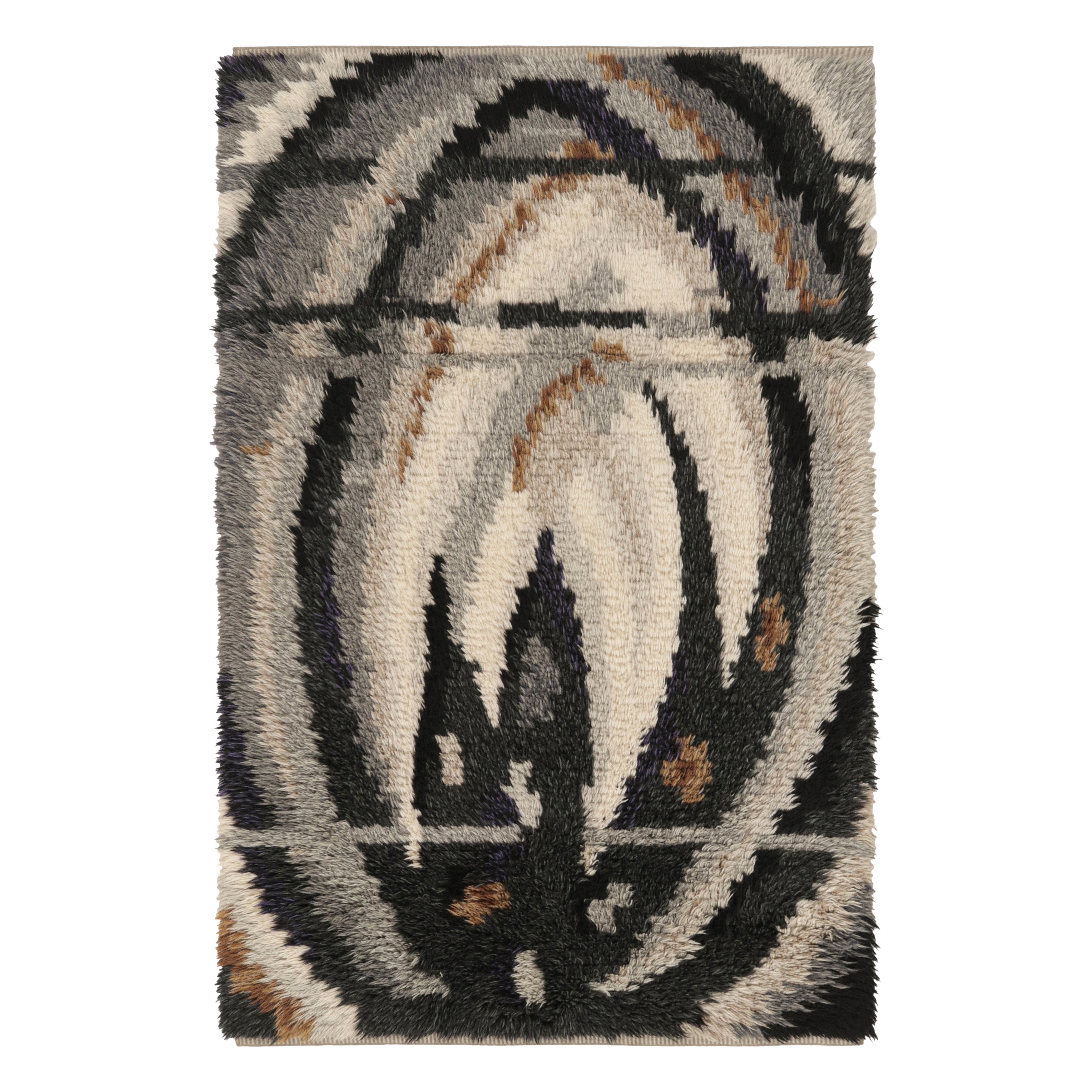 Vintage Swedish Rya Rug, Bold Gray Scandinavian Geometric Patterns - Rug & Kilim For Sale