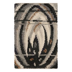 Vintage Swedish Rya Rug, Bold Gray Scandinavian Geometric Patterns - Rug & Kilim