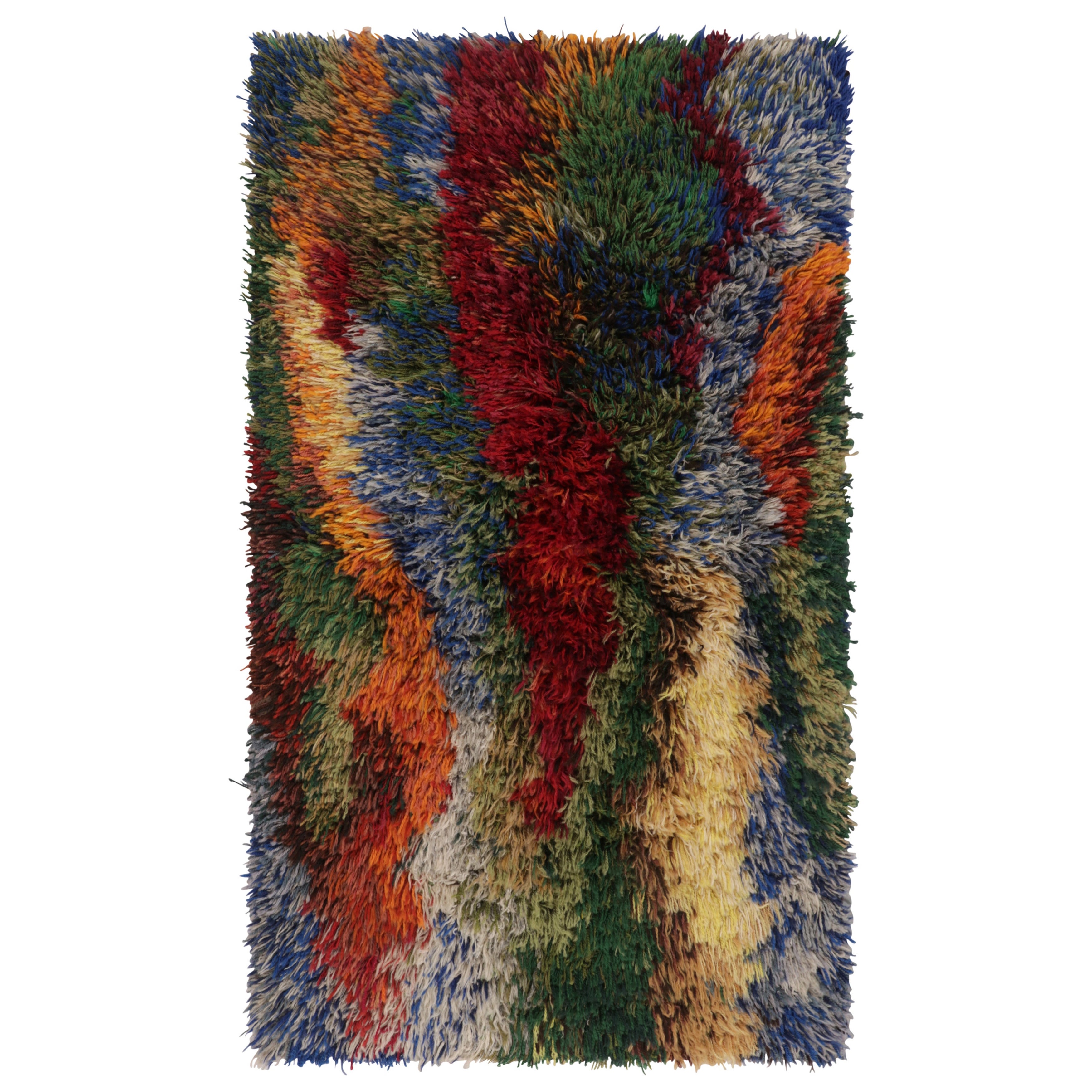 Vintage Swedish Rya Rug, Bold Polychromatic Scandinavian Abstract - Rug & Kilim