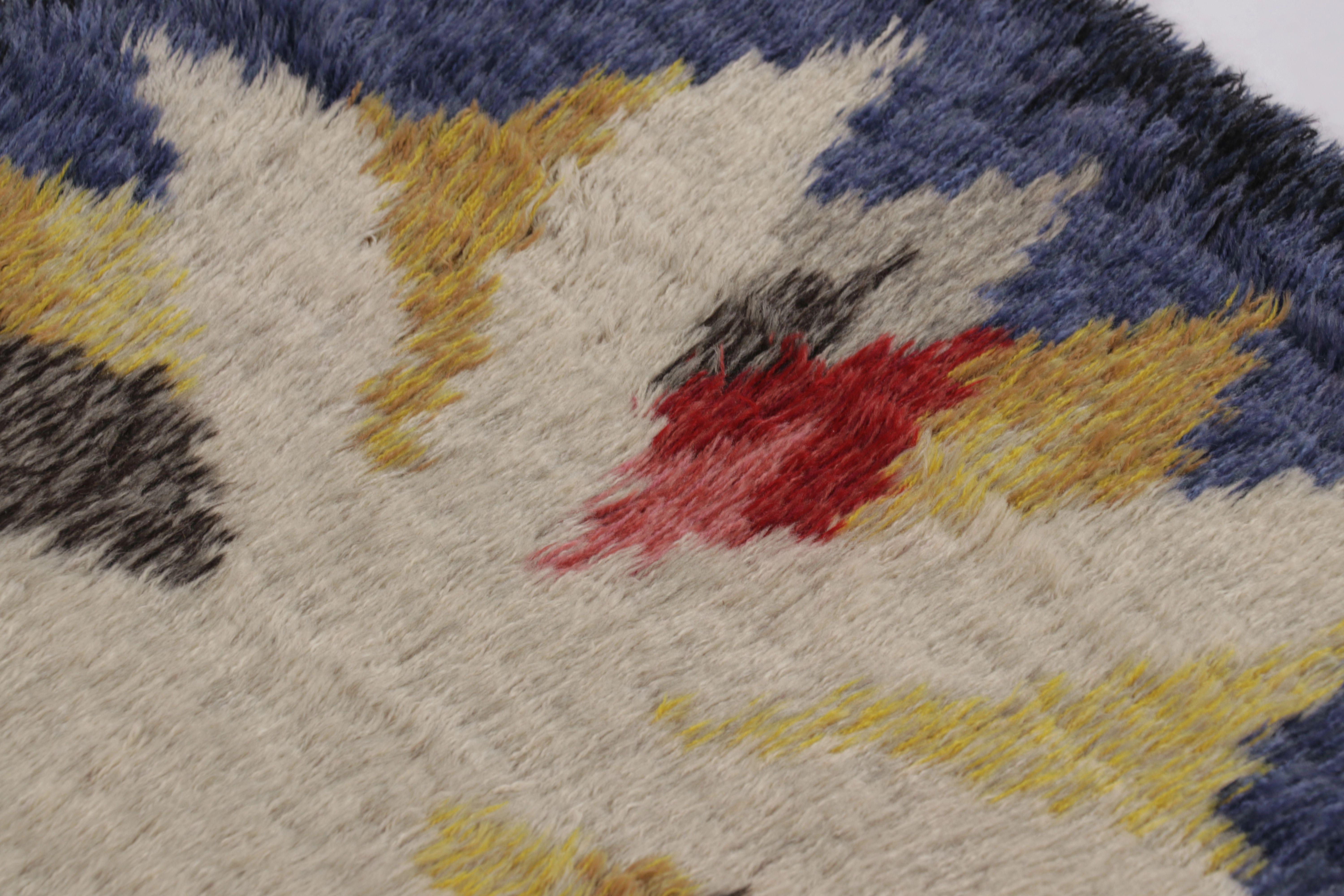 Wool Vintage Swedish Rya Rug, Bold Scandinavian Geometric Medallions - Rug & Kilim For Sale