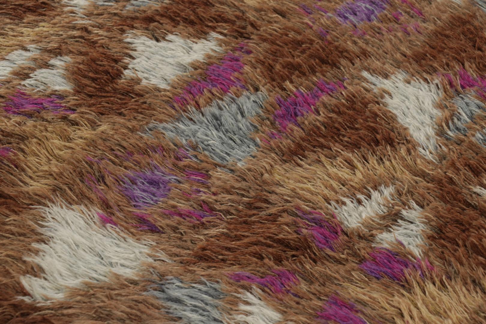 Vintage Swedish Rya Rug, kühnes skandinavisches geometrisches Muster - Rug & Kilim (Mitte 17. Jahrhundert) im Angebot