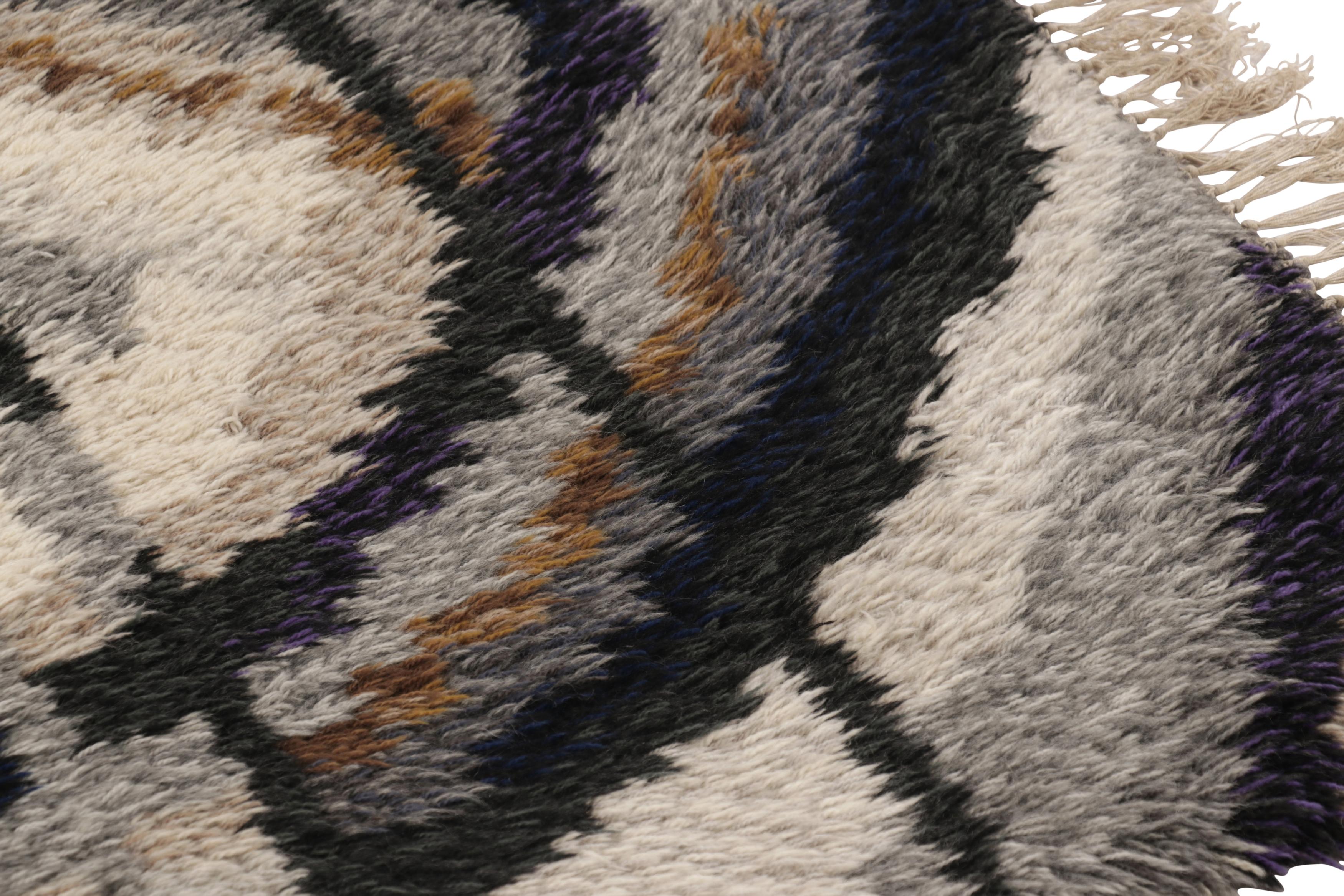Alfombra sueca vintage Rya, atrevidos motivos geométricos grises escandinavos - Rug & Kilim Sueco en venta