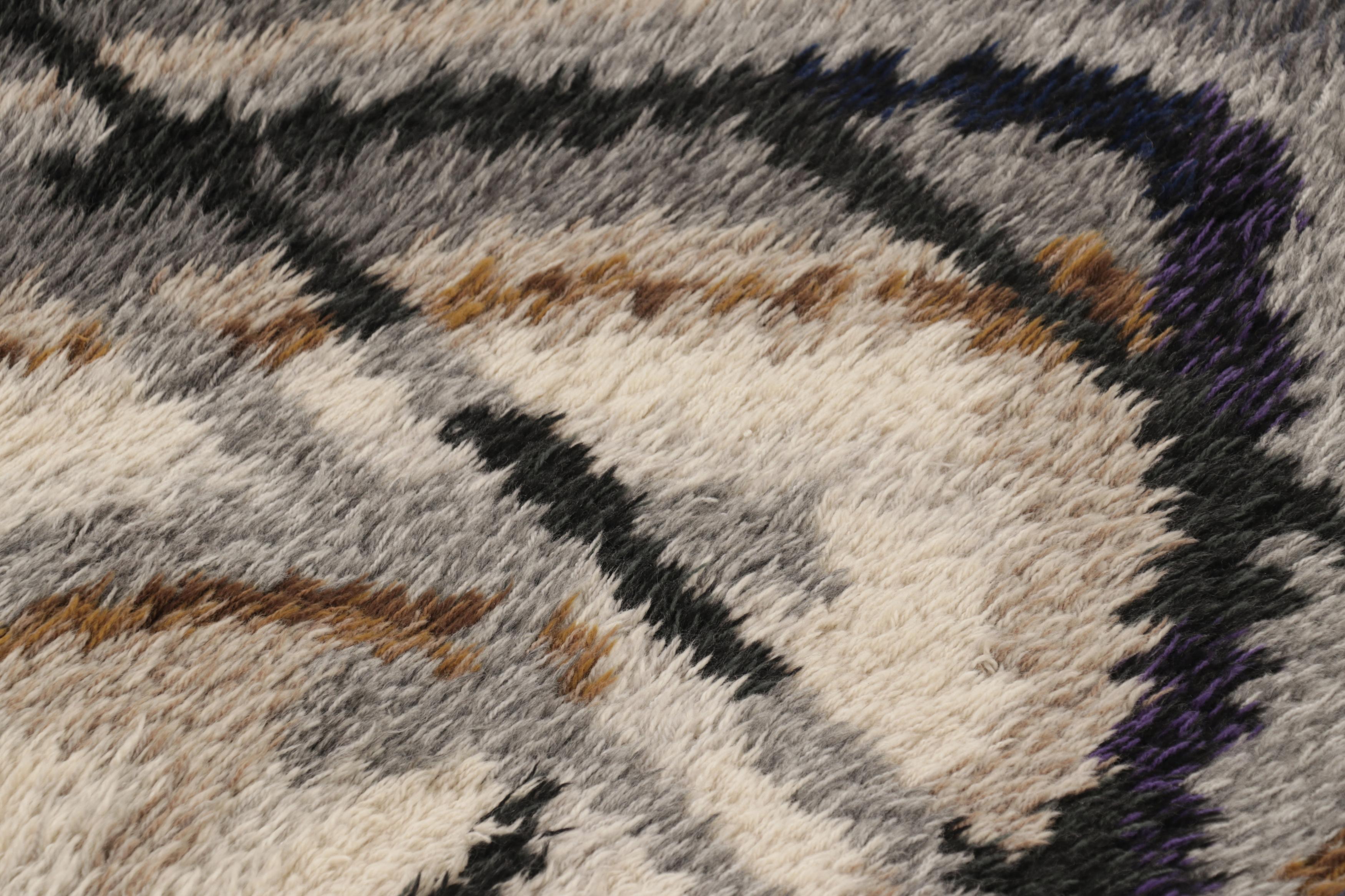 Alfombra sueca vintage Rya, atrevidos motivos geométricos grises escandinavos - Rug & Kilim mediados del siglo XX en venta