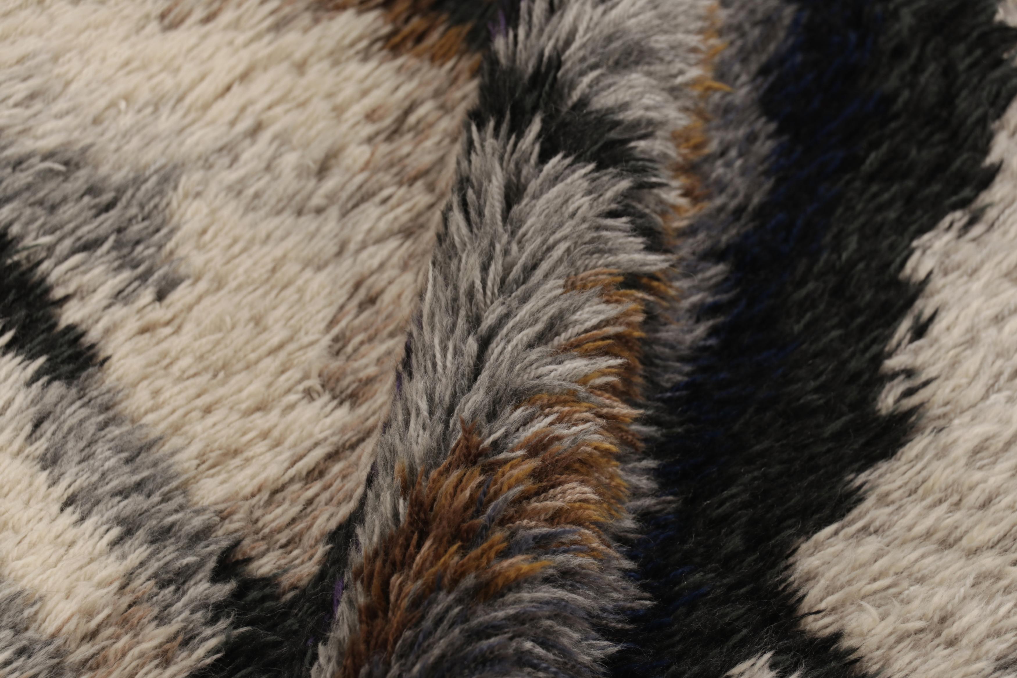 Alfombra sueca vintage Rya, atrevidos motivos geométricos grises escandinavos - Rug & Kilim Lana en venta