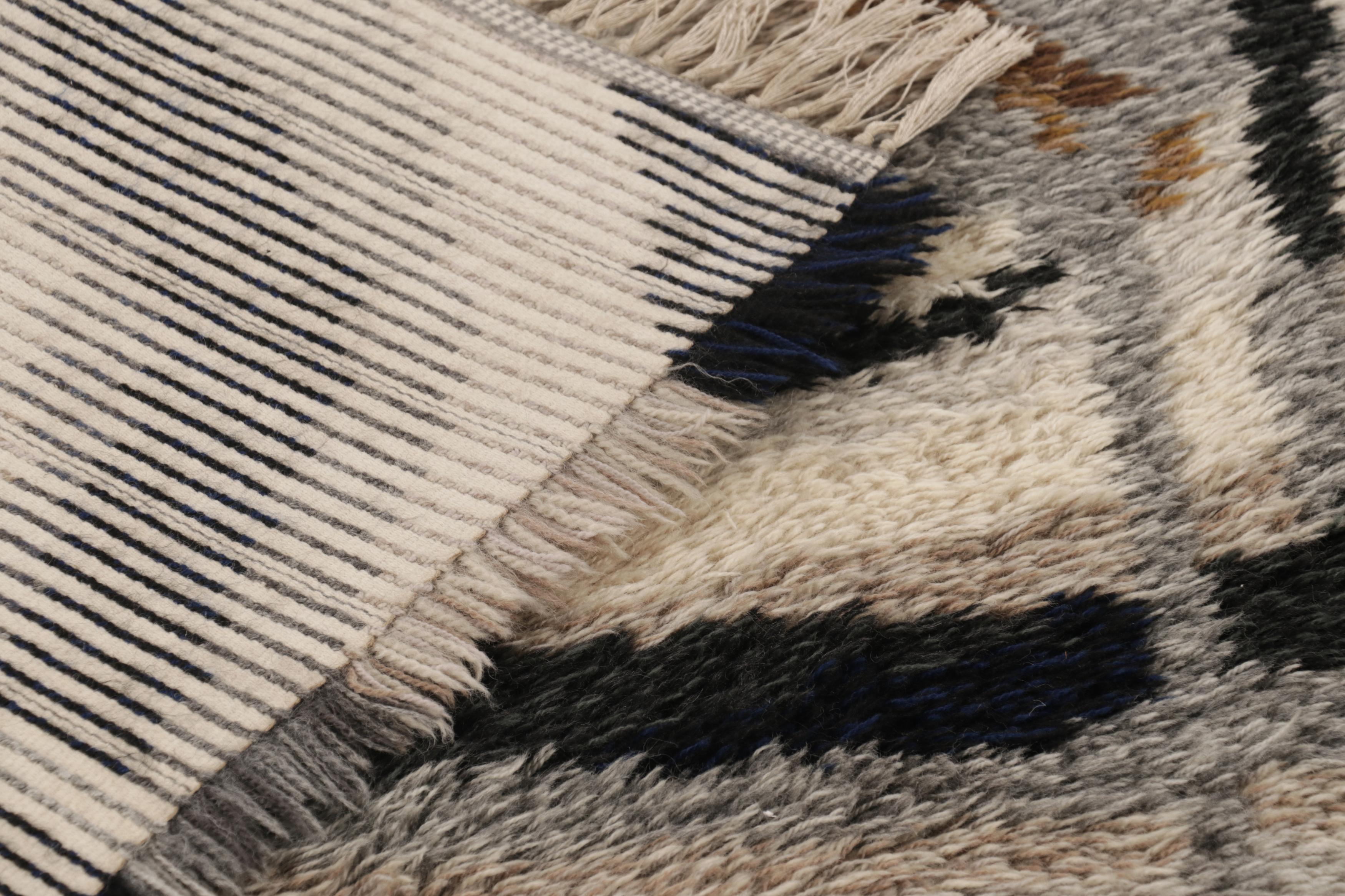 Alfombra sueca vintage Rya, atrevidos motivos geométricos grises escandinavos - Rug & Kilim en venta 1