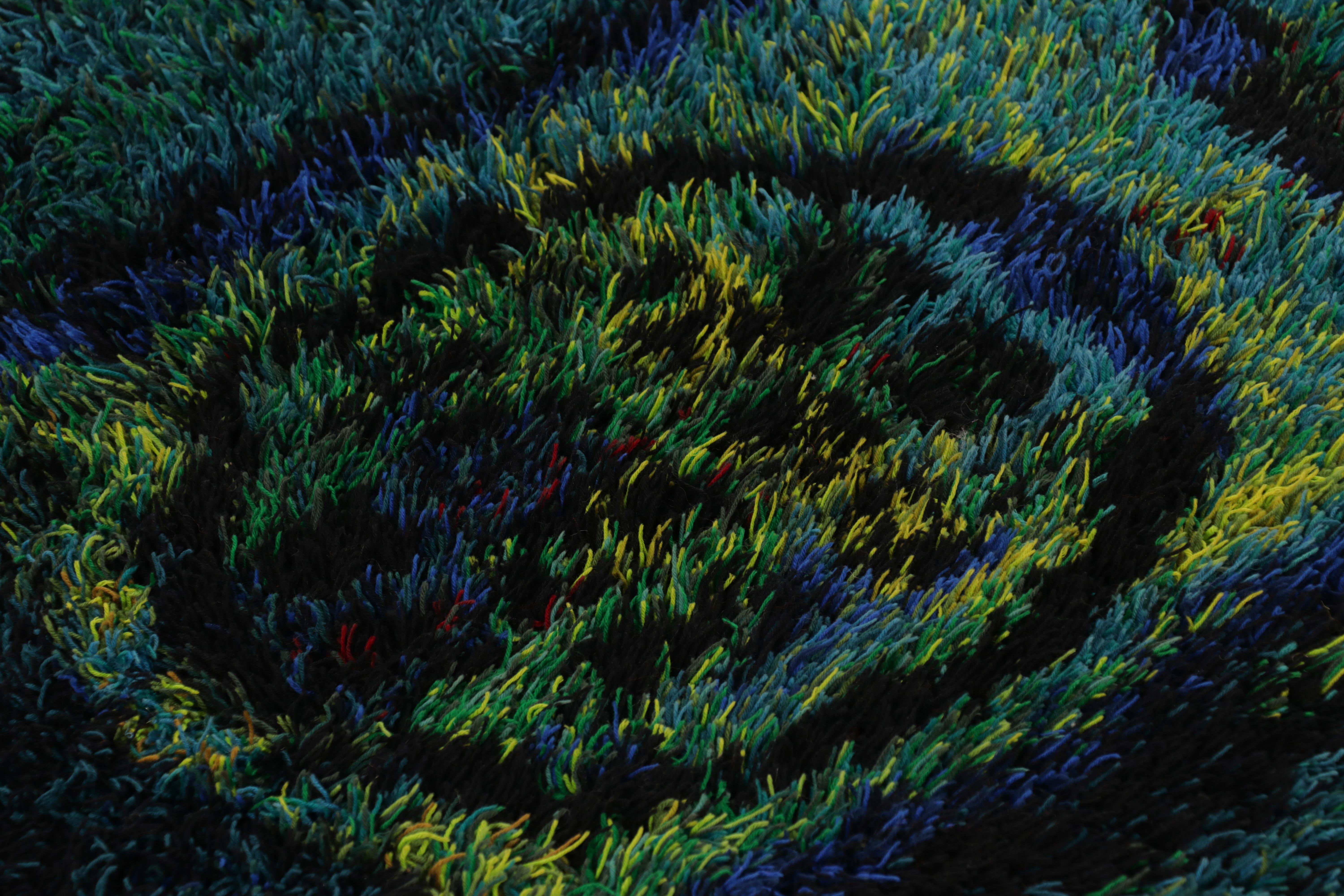 Svedese Tappeto vintage svedese Rya, audaci motivi scandinavi in blu verde acqua - Rug & Kilim in vendita