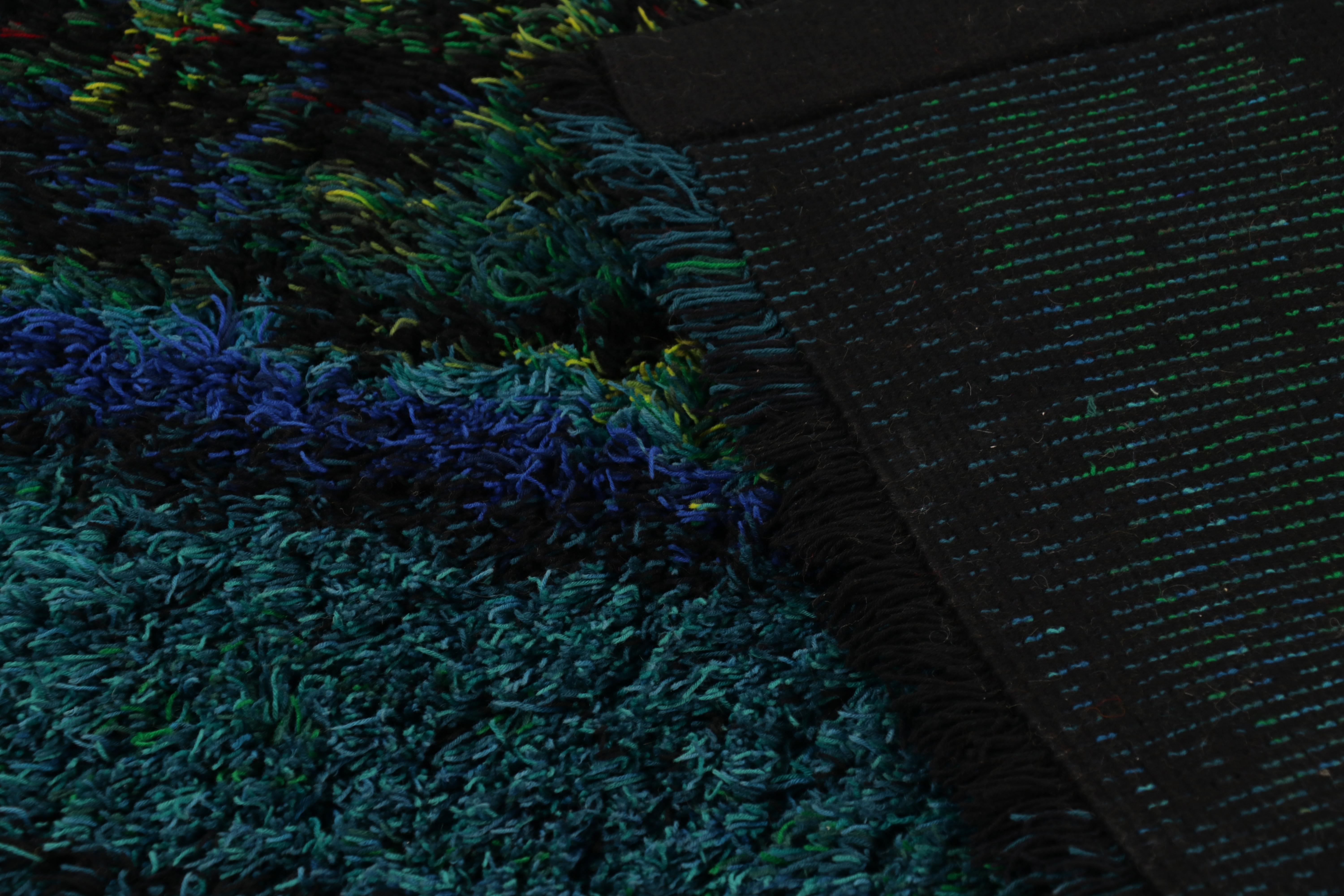 Annodato a mano Tappeto vintage svedese Rya, audaci motivi scandinavi in blu verde acqua - Rug & Kilim in vendita