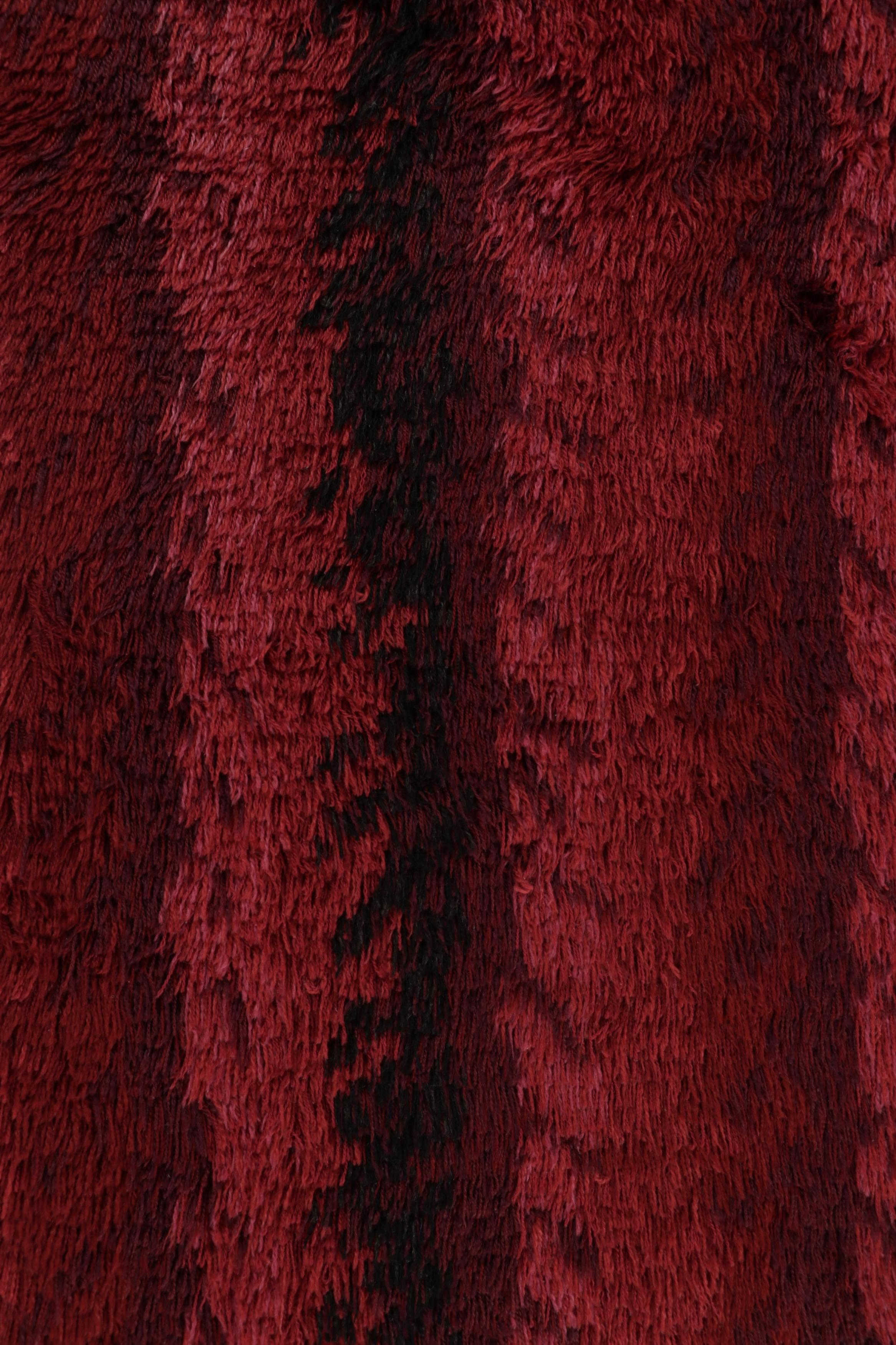Mid-20th Century Vintage Swedish Rya Rug, Bold Scandinavian Strips in Rich Red - Rug & Kilim For Sale