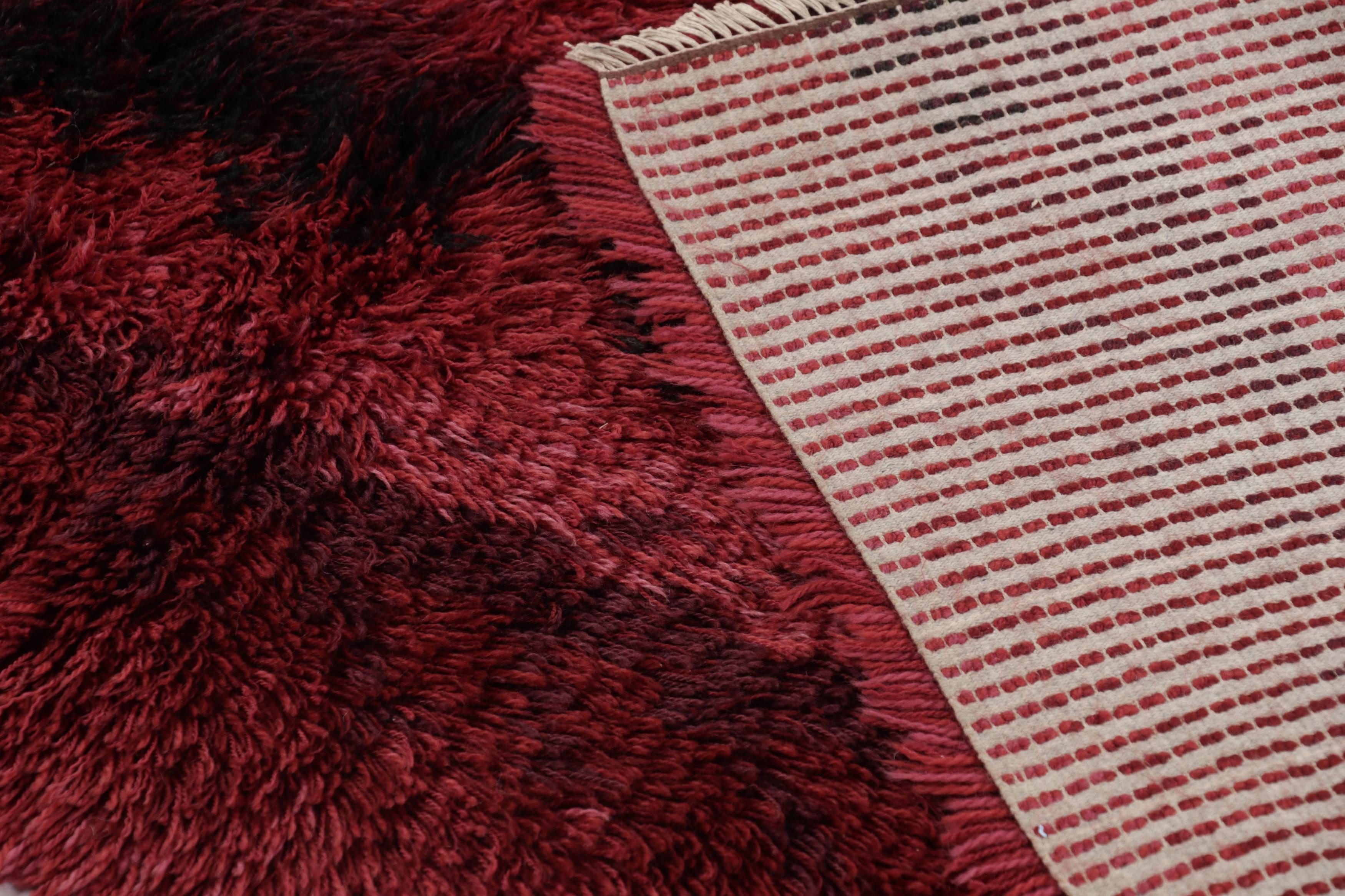Vintage Swedish Rya Rug, Bold Scandinavian Strips in Rich Red - Rug & Kilim For Sale 1