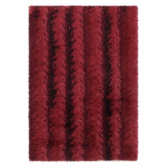 Vintage Swedish Rya Rug, Bold Scandinavian Strips in Rich Red - Rug & Kilim