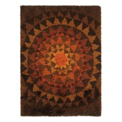 Tappeto vintage svedese Rya, medaglione scandinavo marrone e ruggine - Rug 
Kilim