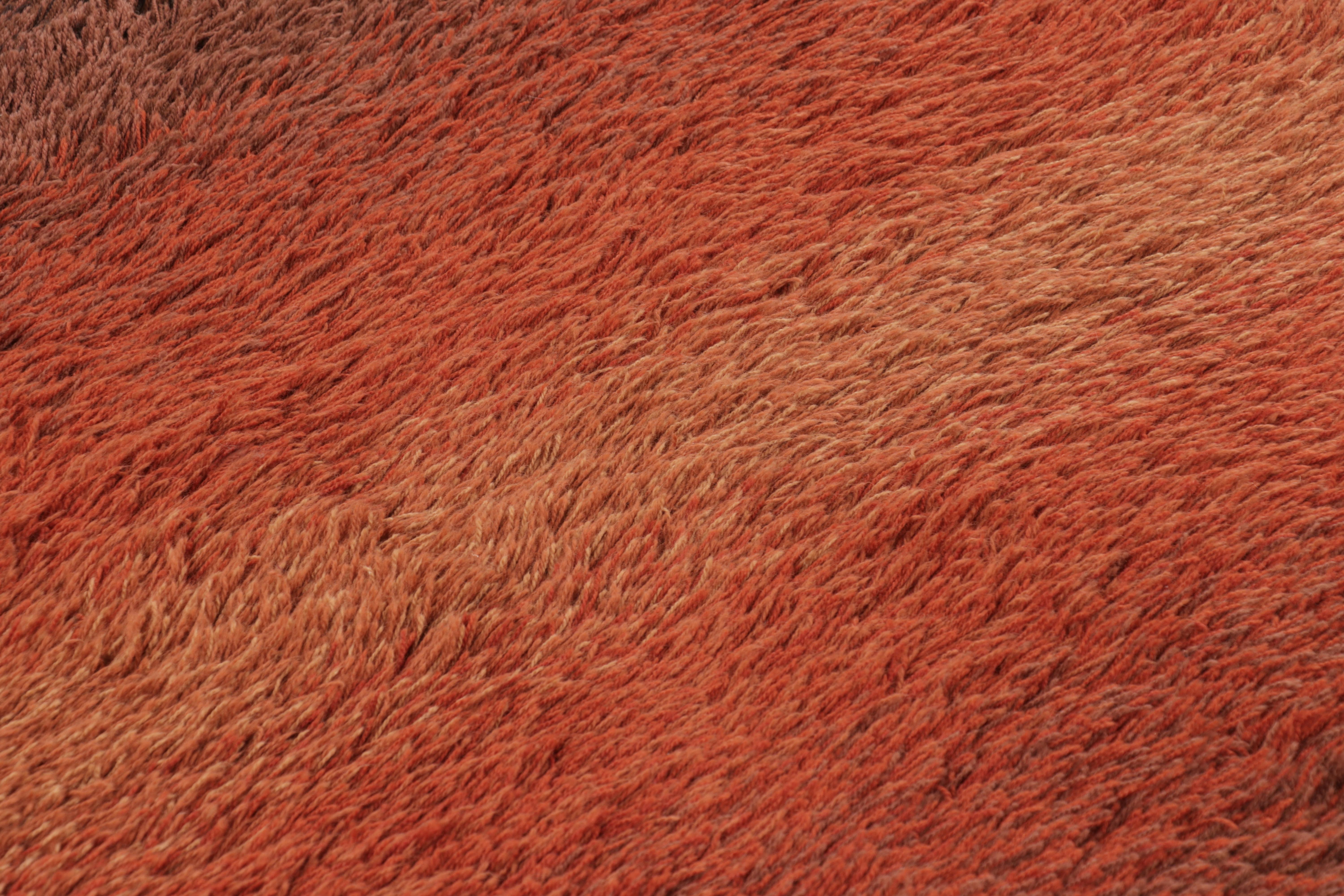 Noué à la main Vintage Swedish Rya Rug, Brown and Rust Solid Scandinavian - Rug & Kilim en vente