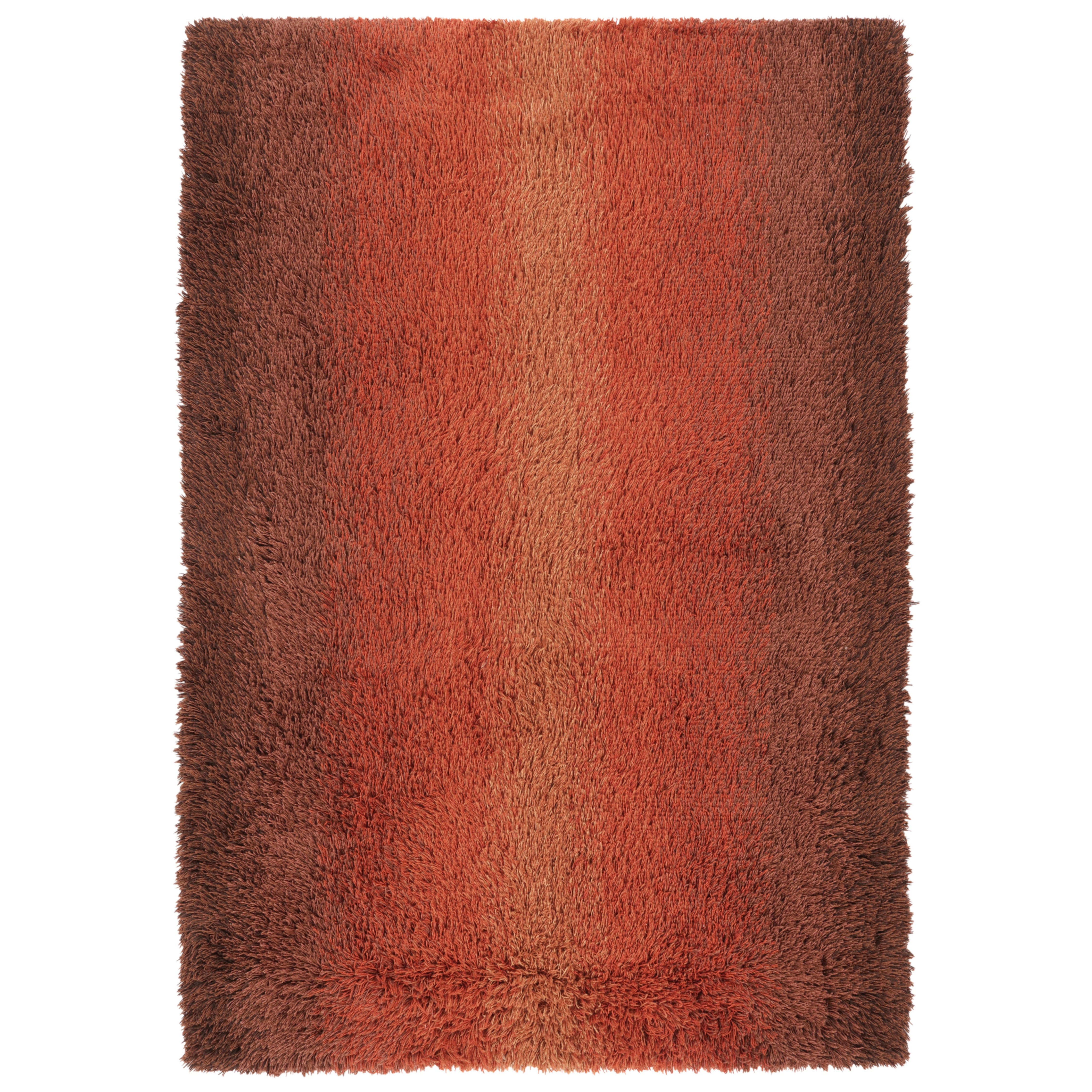 Vintage Swedish Rya Rug, Brown and Rust Solid Scandinavian - Rug & Kilim