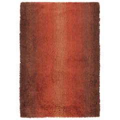 Vintage Swedish Rya Rug, Brown and Rust Solid Scandinavian - Rug & Kilim