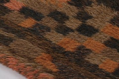 Vintage Swedish Rya Rug, Brown Tones with Abstract Checkerboard - Rug & Kilim