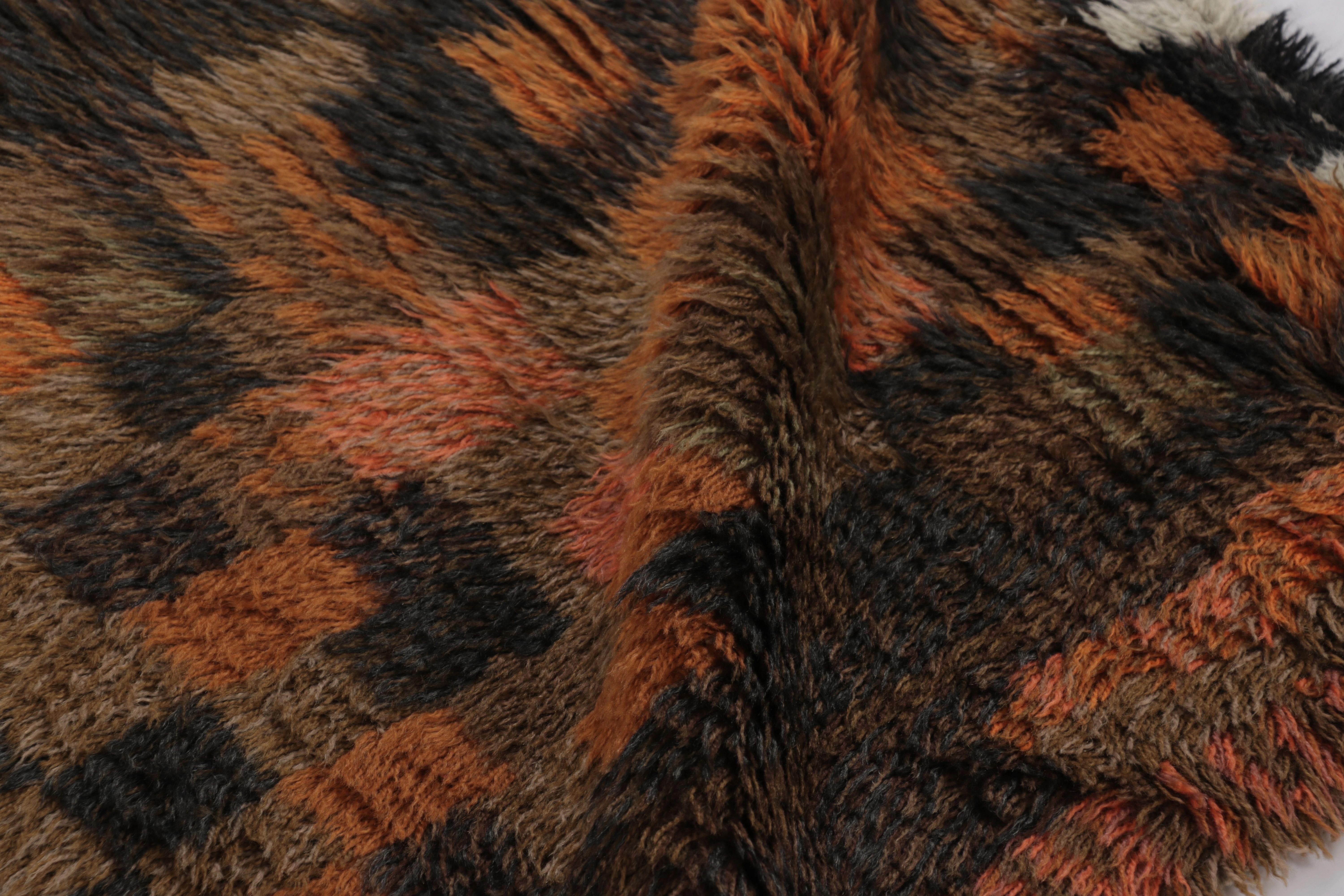 Milieu du XVIIe siècle Tapis Rya suédois vintage, tons bruns avec damier abstrait - Rug & Kilim en vente