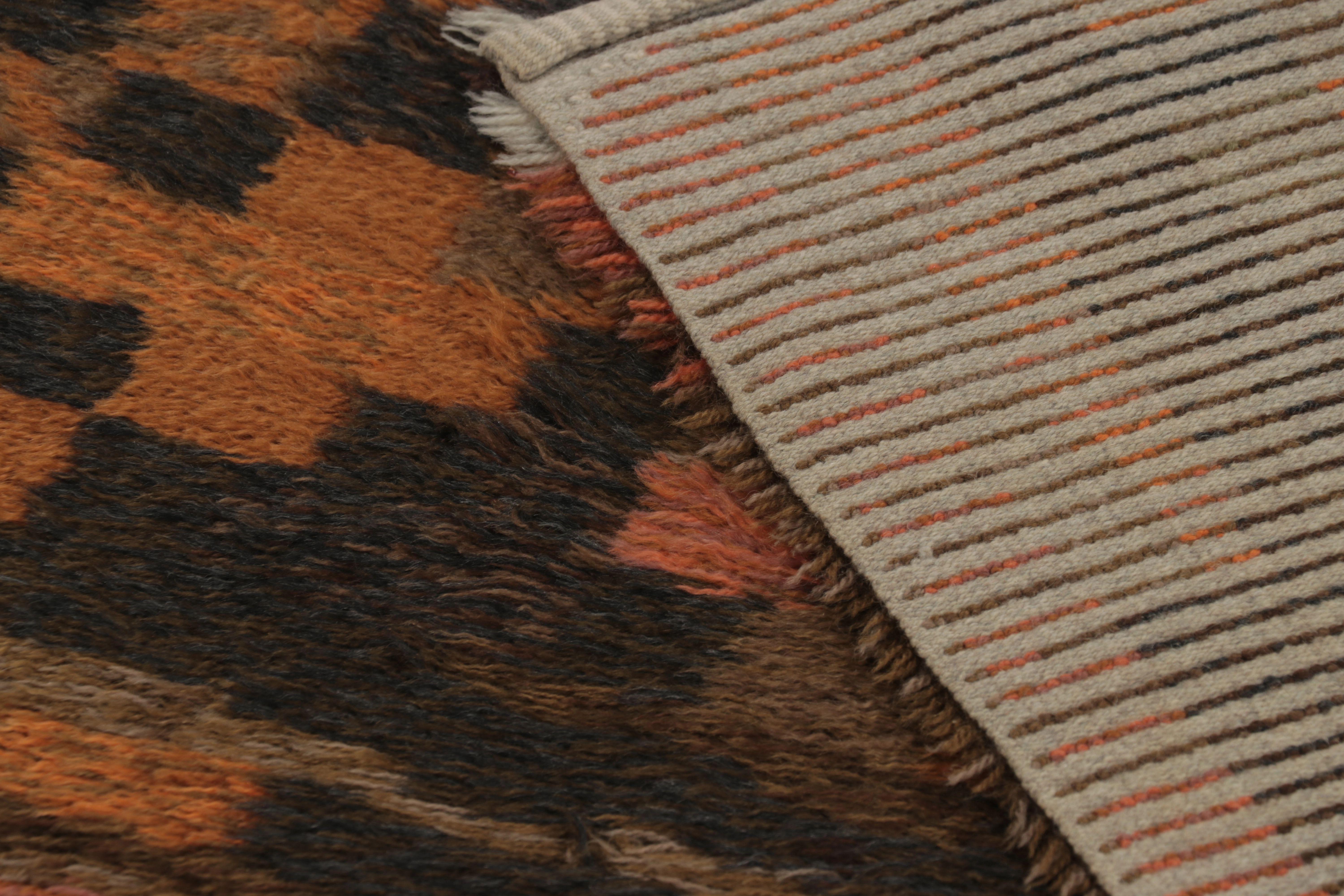 Laine Tapis Rya suédois vintage, tons bruns avec damier abstrait - Rug & Kilim en vente