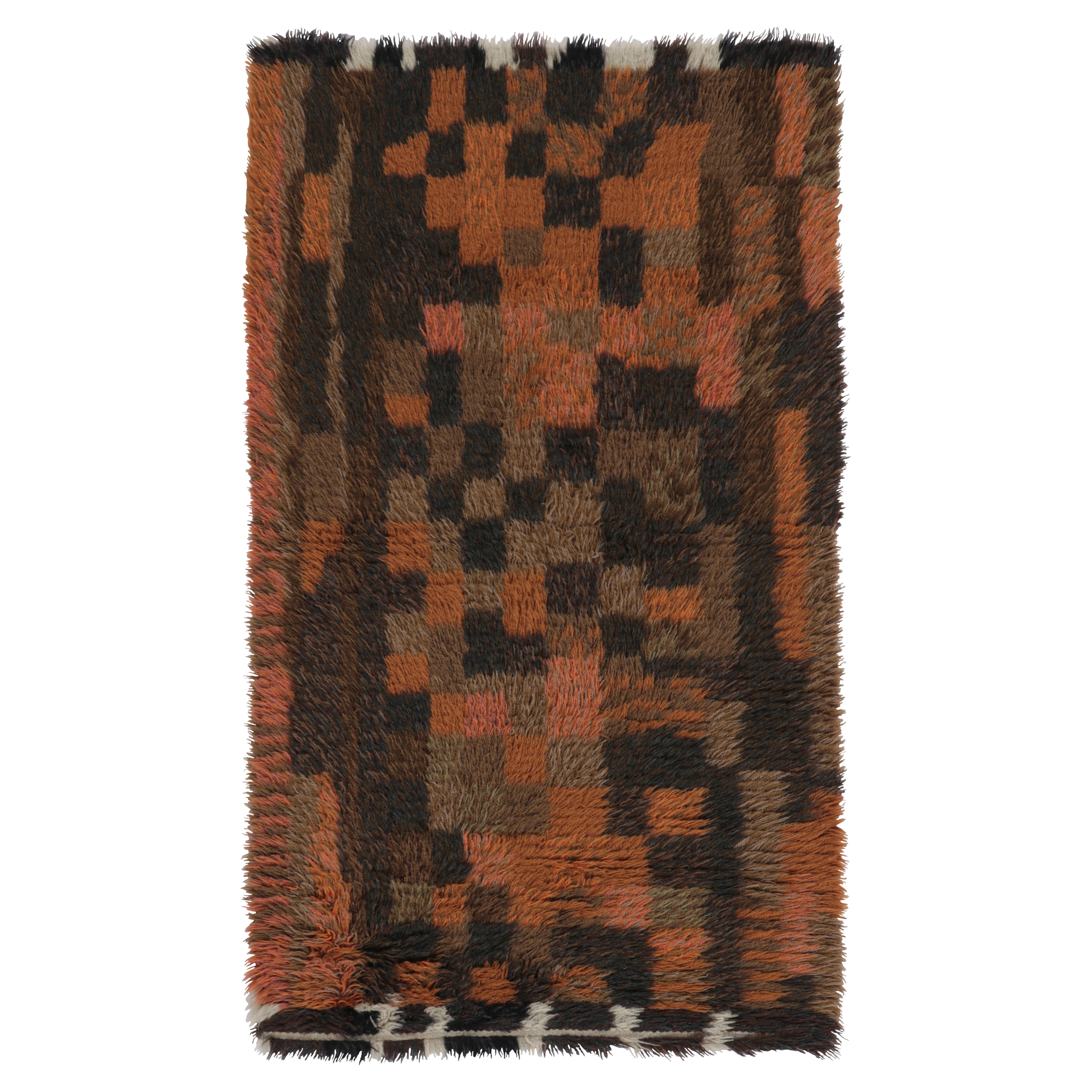Tapis Rya suédois vintage, tons bruns avec damier abstrait - Rug
Kilim