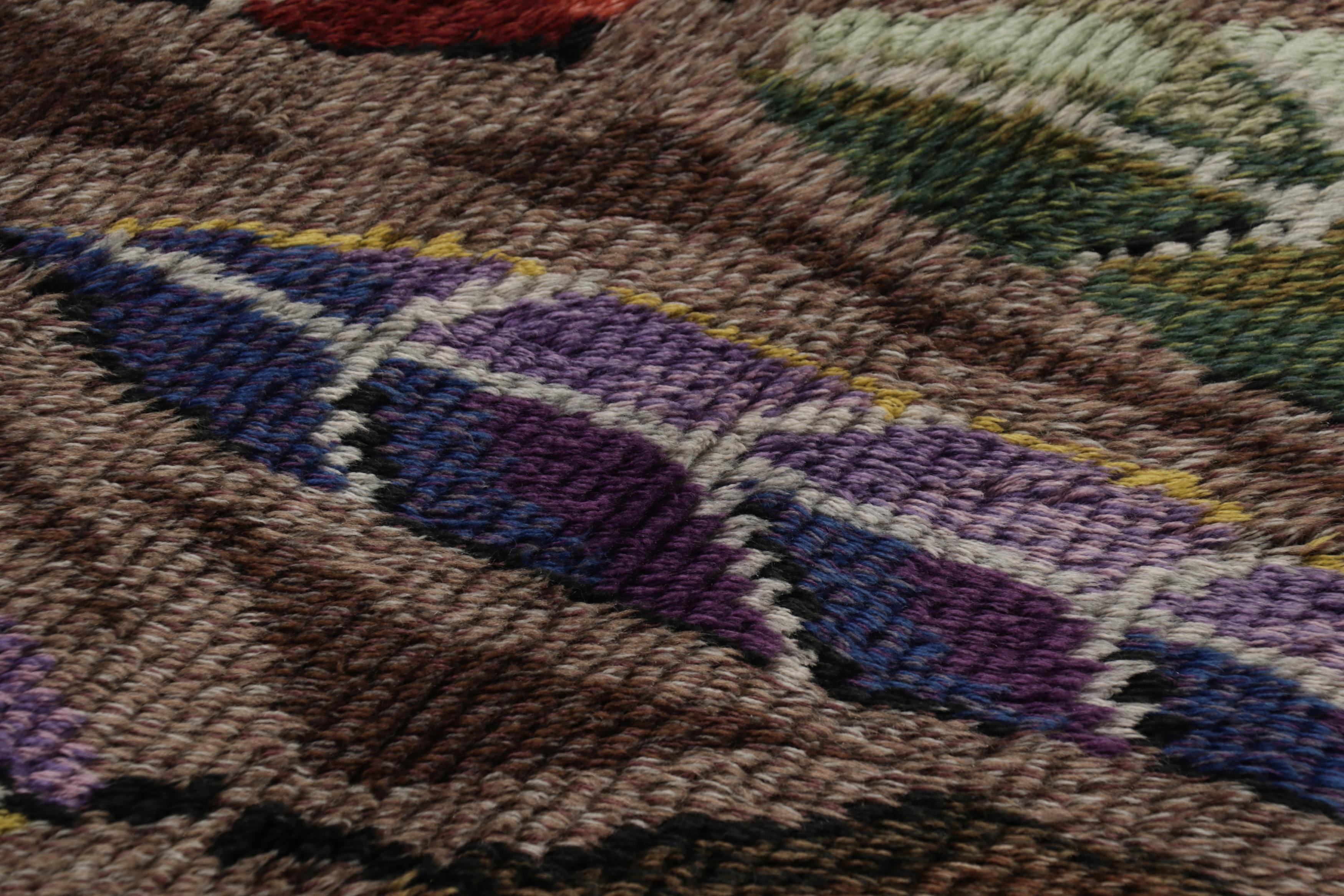 Metà XX secolo Tappeto Rya svedese vintage, marrone con fiori scandinavi a foglie - Rug & Kilim in vendita