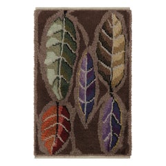 Tappeto Rya svedese vintage, marrone con fiori scandinavi a foglie - Rug & Kilim