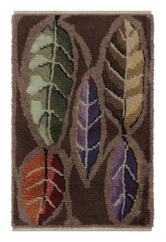 Tappeto Rya svedese vintage, marrone con fiori scandinavi a foglie - Rug & Kilim