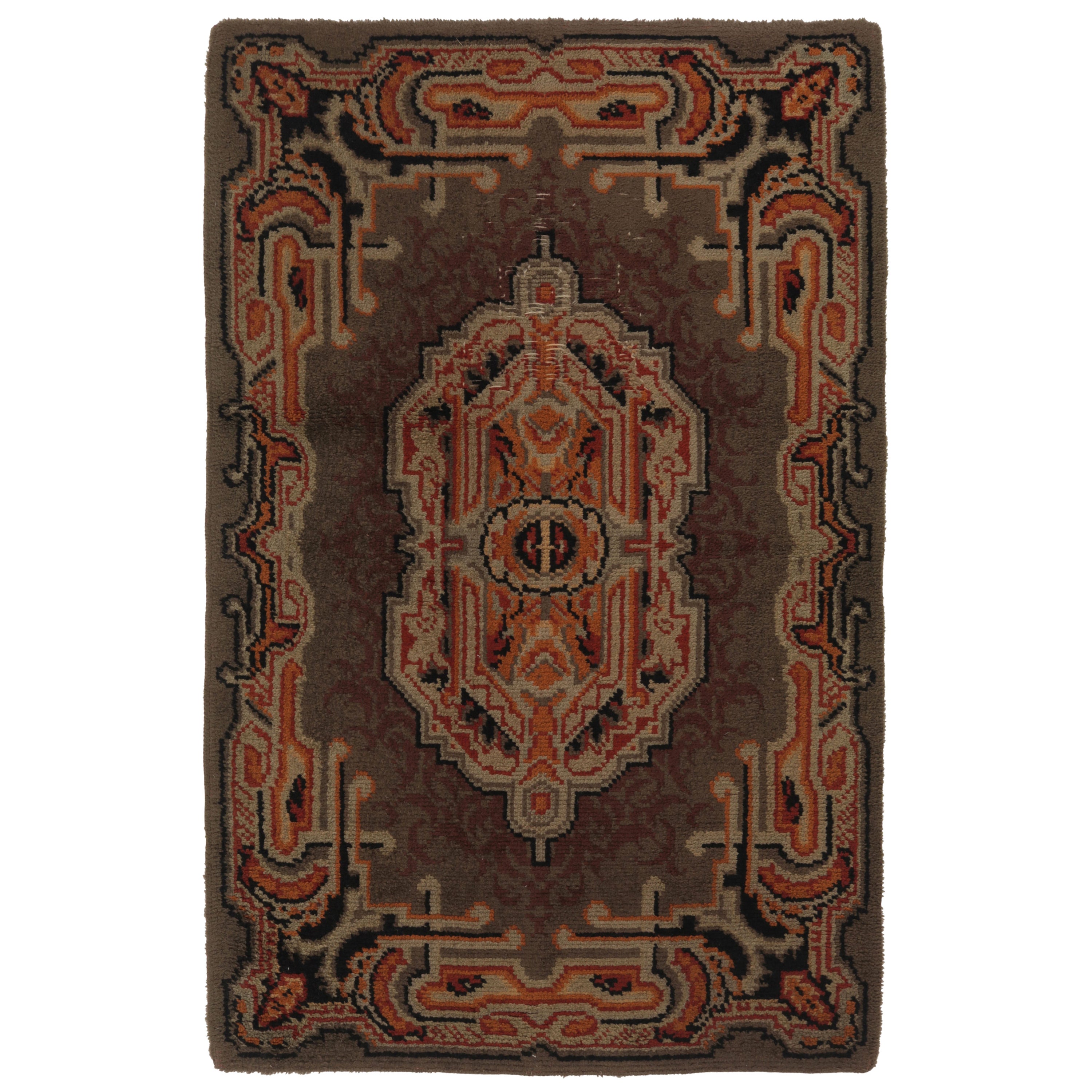 Tapis Rya suédois vintage, marron avec médaillon géométrique élaboré - Rug
Kilim
