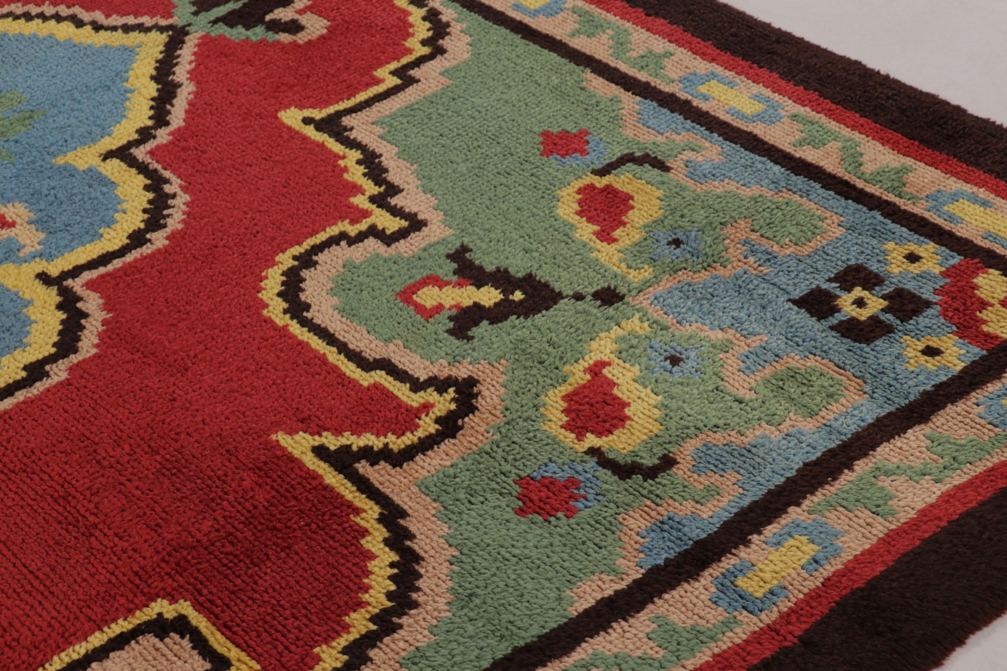 Dieser 9x10 große schwedische Rya-Teppich aus üppiger, hochfloriger Wolle, der um 1960-1970 in Schweden handgeknüpft wurde, ist eine kühne Neuheit in der Kollektion von Rug & Kilim, die ikonische, sammelwürdige skandinavische Teppiche dieser