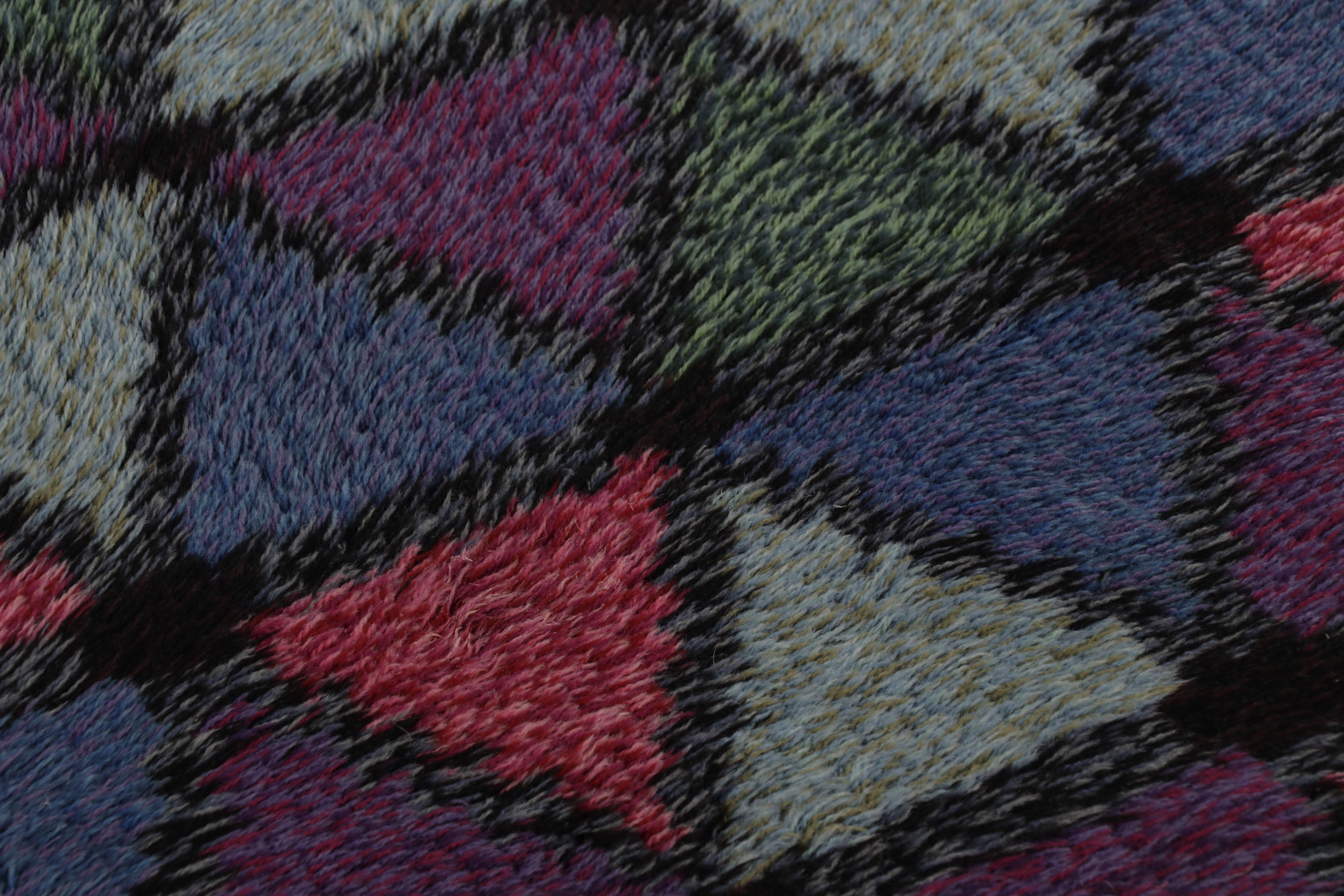 Vintage Swedish Rya Rug, Bunte skandinavische geometrische Muster - Rug & Kilim (Handgeknüpft) im Angebot