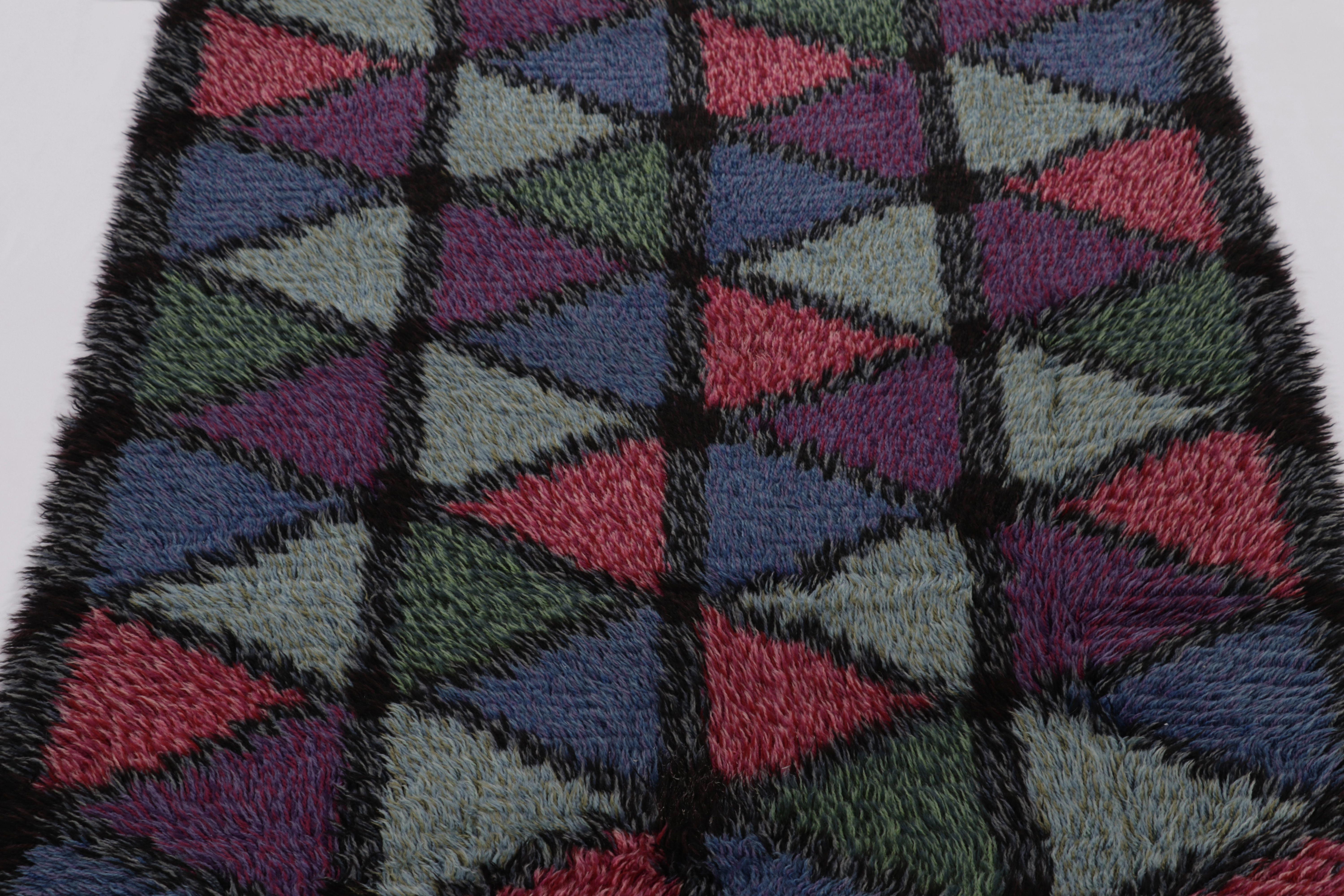 Vintage Swedish Rya Rug, Bunte skandinavische geometrische Muster - Rug & Kilim (Wolle) im Angebot