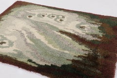 Vintage Swedish Rya Rug, Cream, Sage and Brown Abstract Pattern - Rug & Kilim