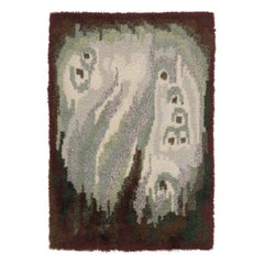 Vintage Swedish Rya Rug, Cream, Sage and Brown Abstract Pattern - Rug & Kilim