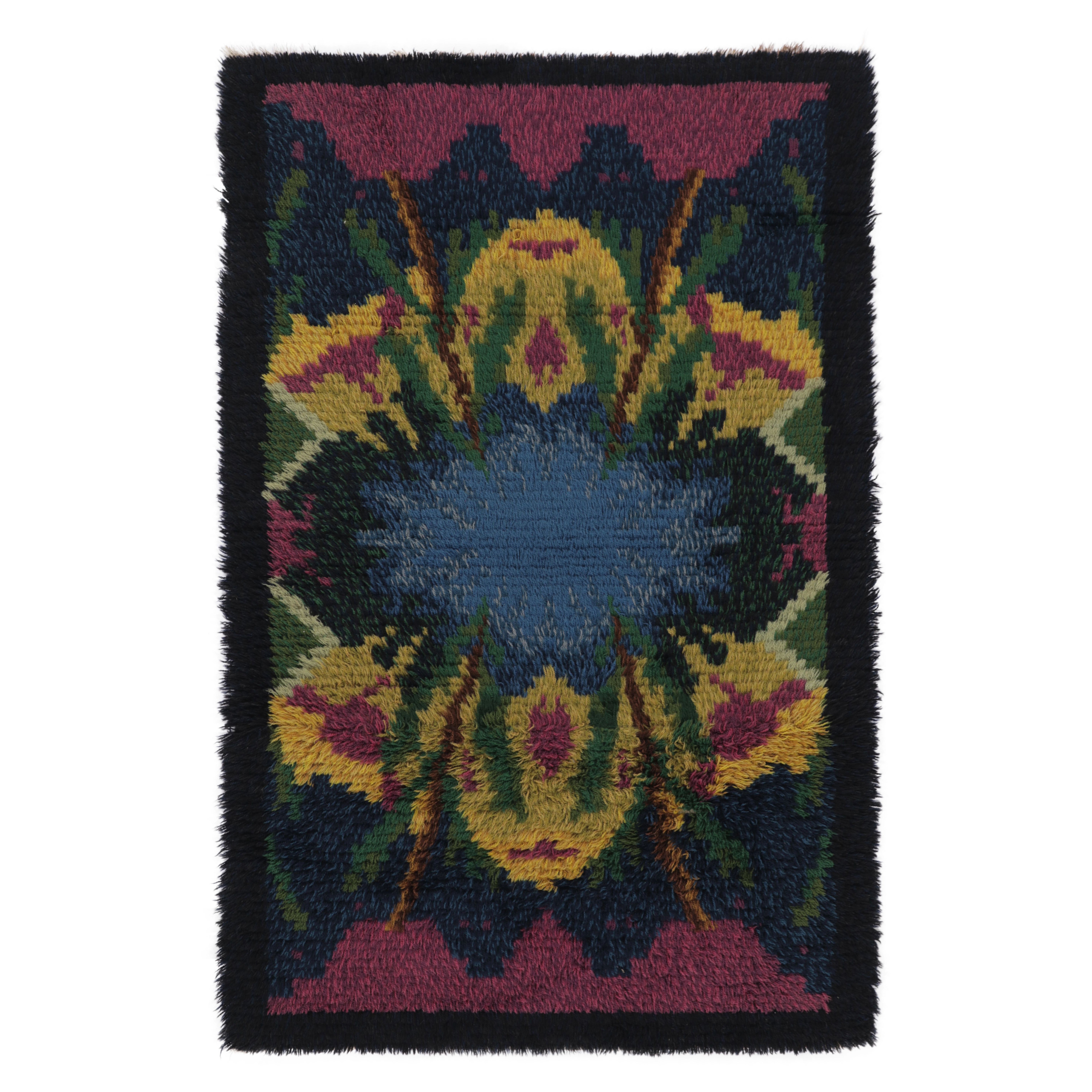 Tapis Rya suédois vintage, indigo profond avec abstraction maximaliste - Rug
Kilim