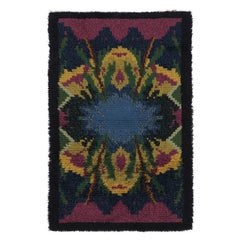 Schwedischer Vintage-Teppich Rya, tiefes Indigo mit abstrakter Maximalform - Rug 
Kilim