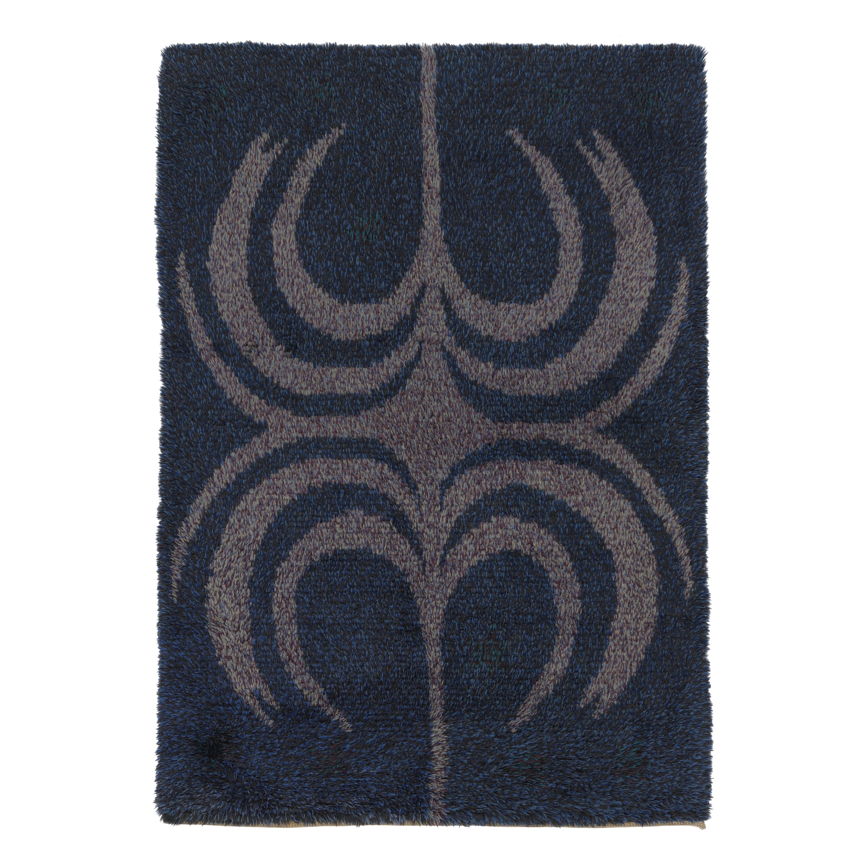 Vintage Swedish Rya Rug, Deep Indigo with Scandinavian Abstract - Rug 
Kilim For Sale