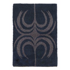 Retro Swedish Rya Rug, Deep Indigo with Scandinavian Abstract - Rug & Kilim