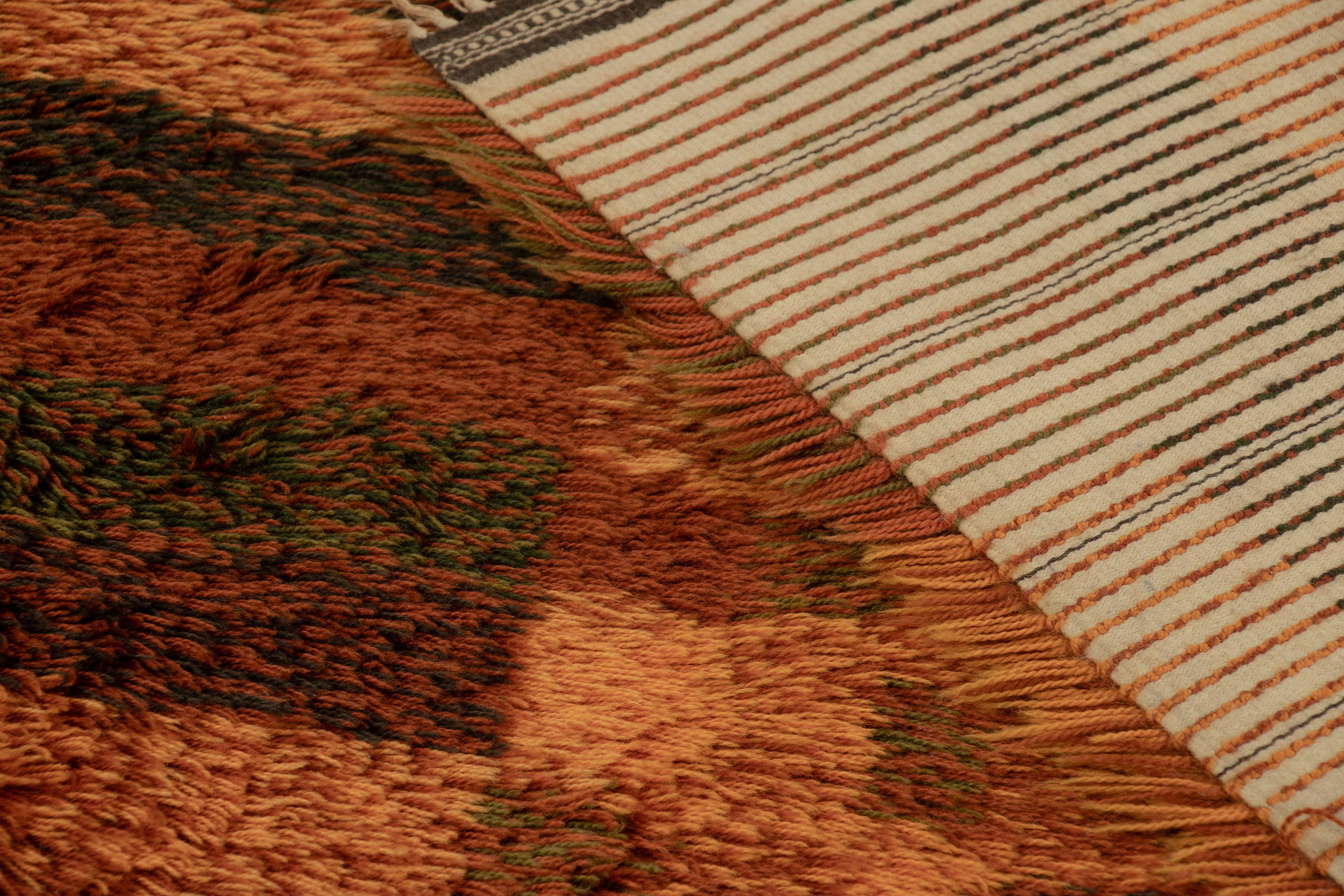 Tapis Rya suédois vintage, géométrie superposée dans les tons de terre - Rug & Kilim en vente 1