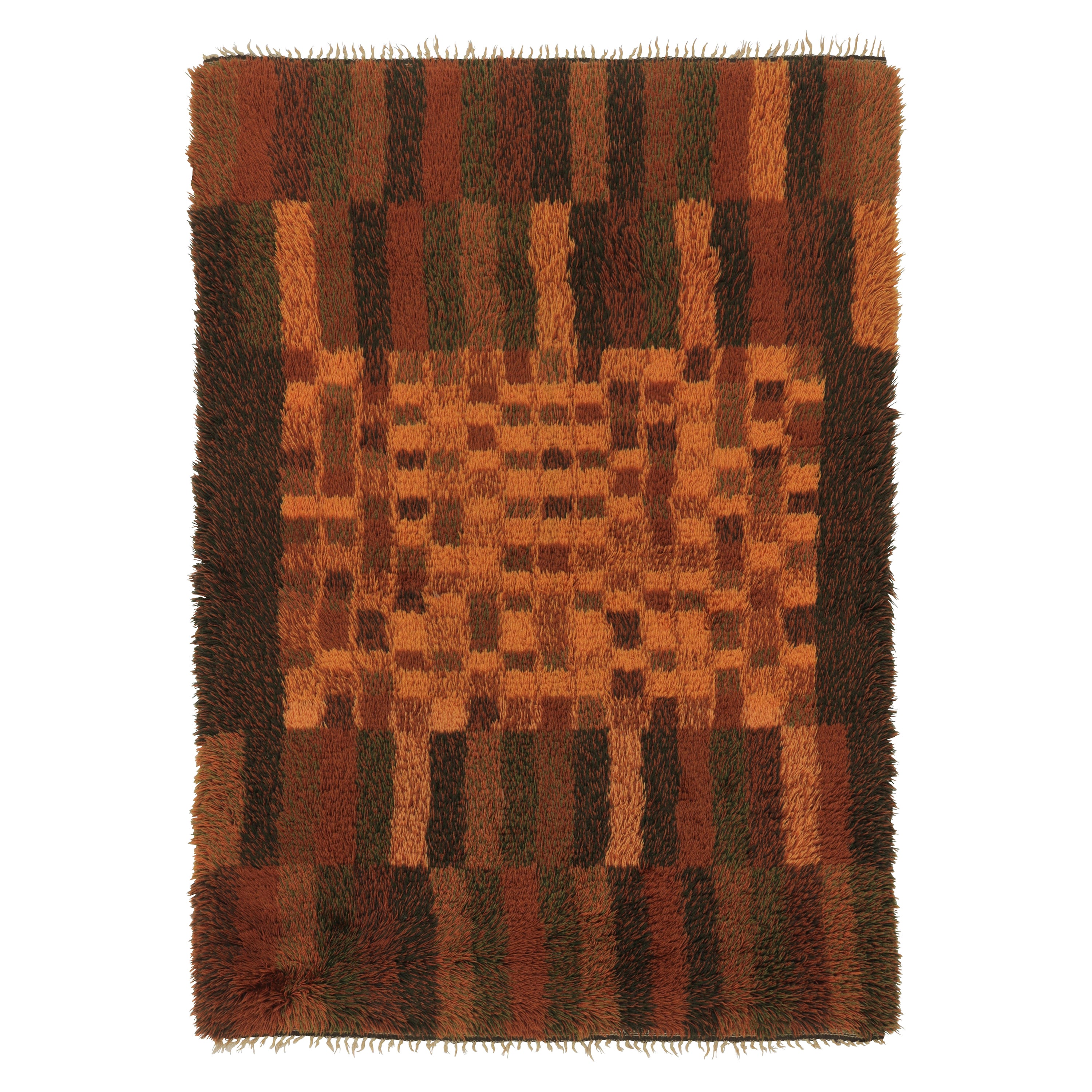 Tappeto vintage svedese Rya, geometria stratificata nei toni della terra - Rug
Kilim