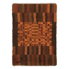 Retro Swedish Rya Rug, Earth Toned Layered Geometry - Rug & Kilim