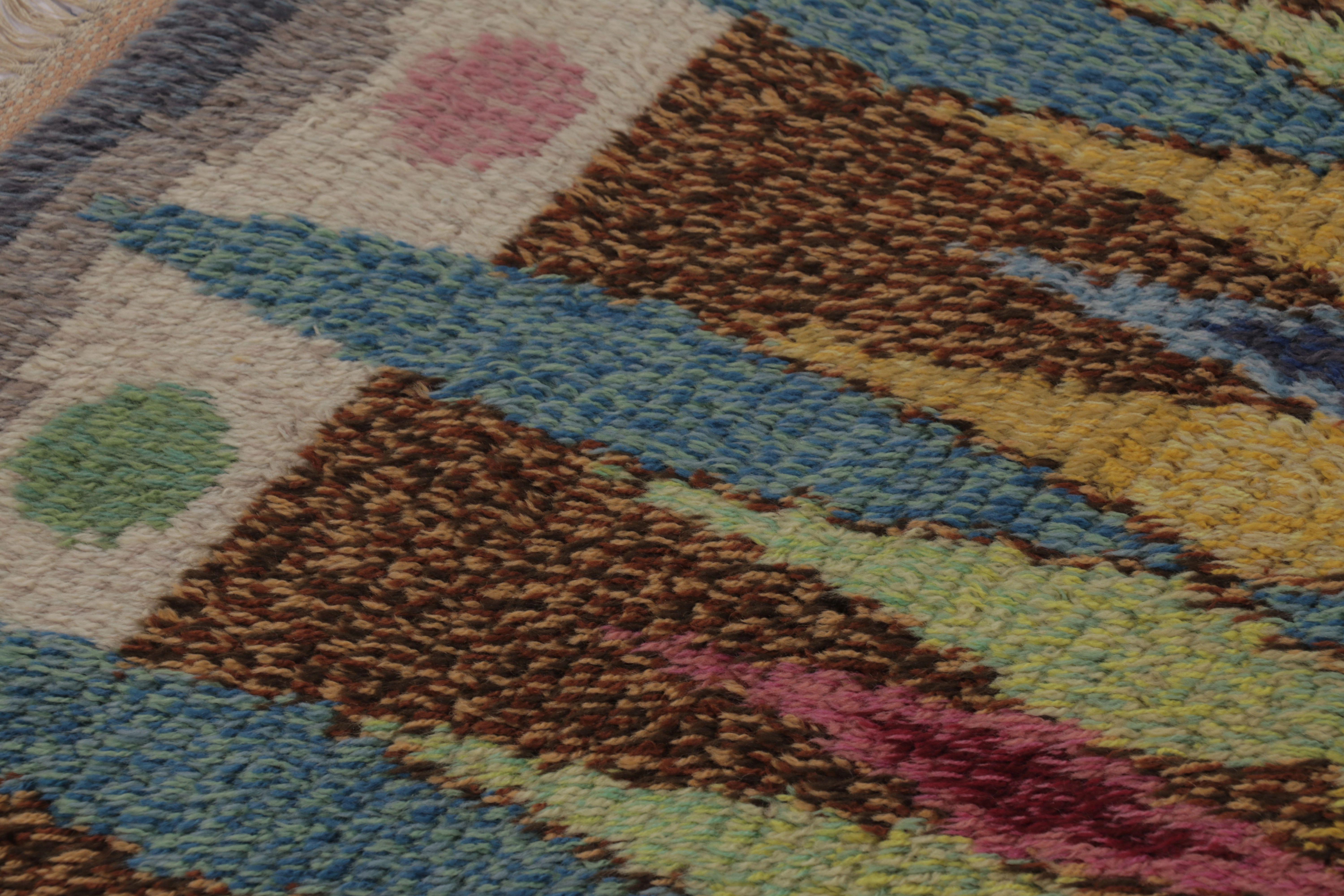 Svedese Tappeto vintage svedese Rya, tonalità della terra, geometria scandinava a diamante - Rug & Kilim in vendita