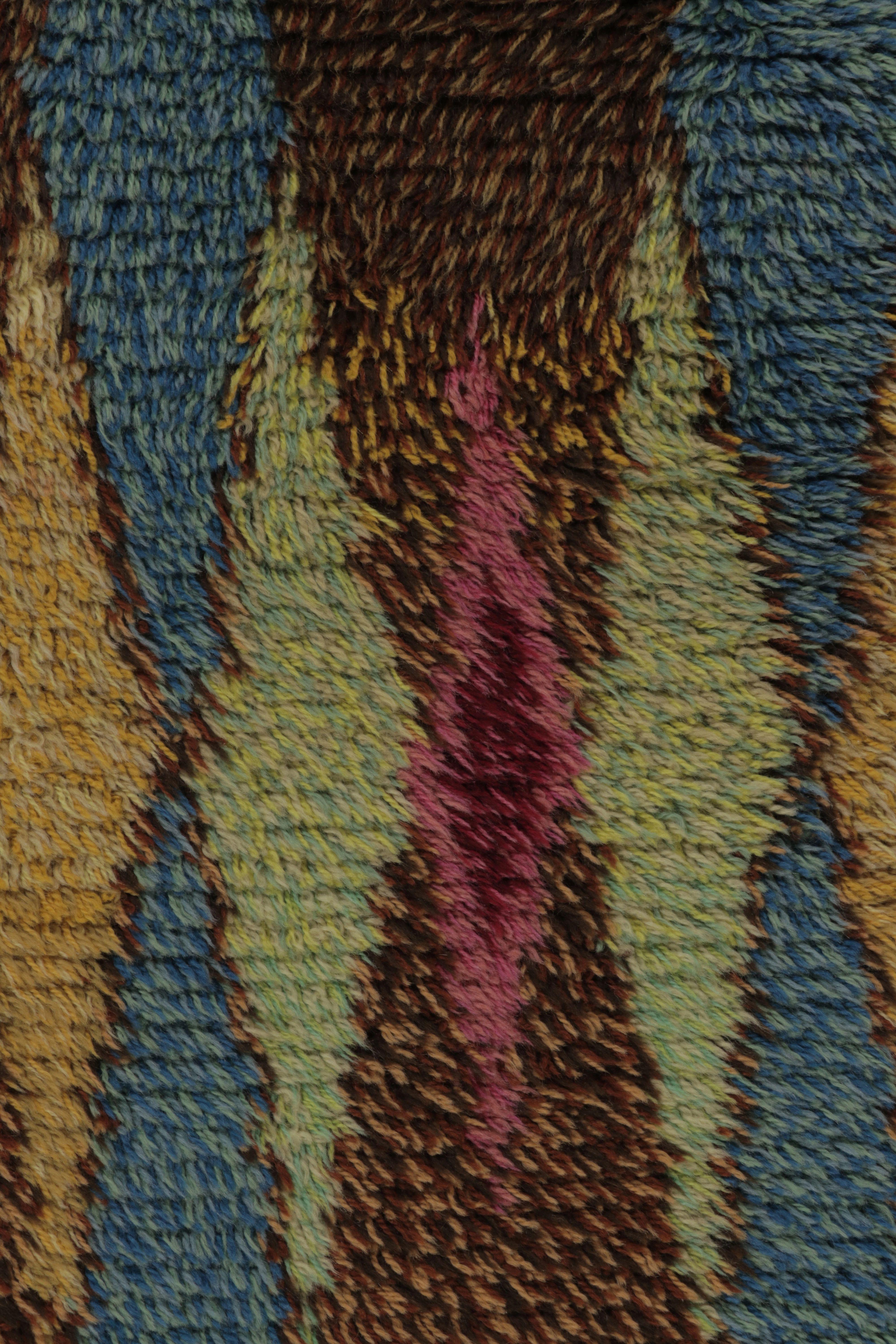 Annodato a mano Tappeto vintage svedese Rya, tonalità della terra, geometria scandinava a diamante - Rug & Kilim in vendita